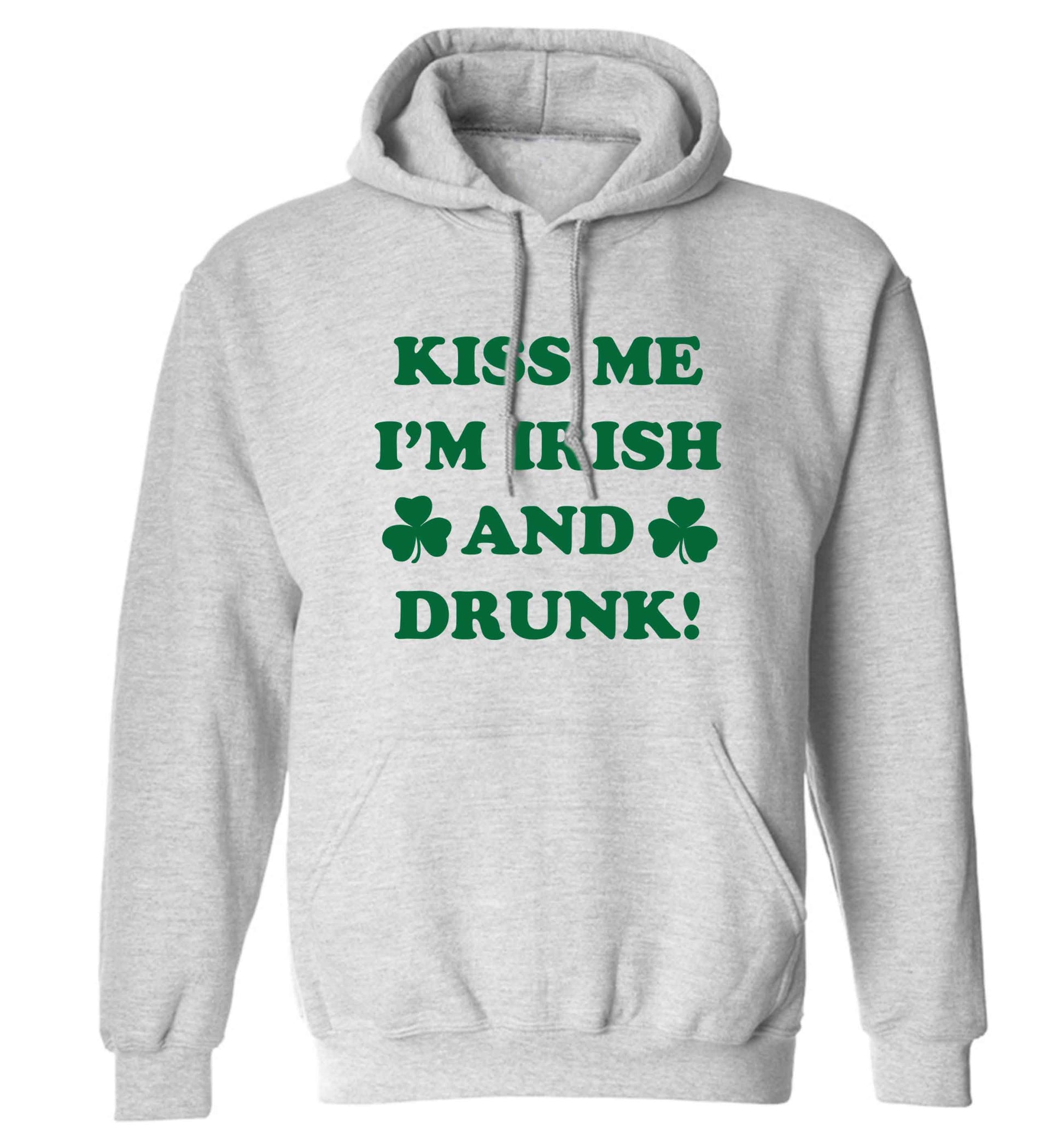Kiss me I'm Irish and drunk adults unisex grey hoodie 2XL