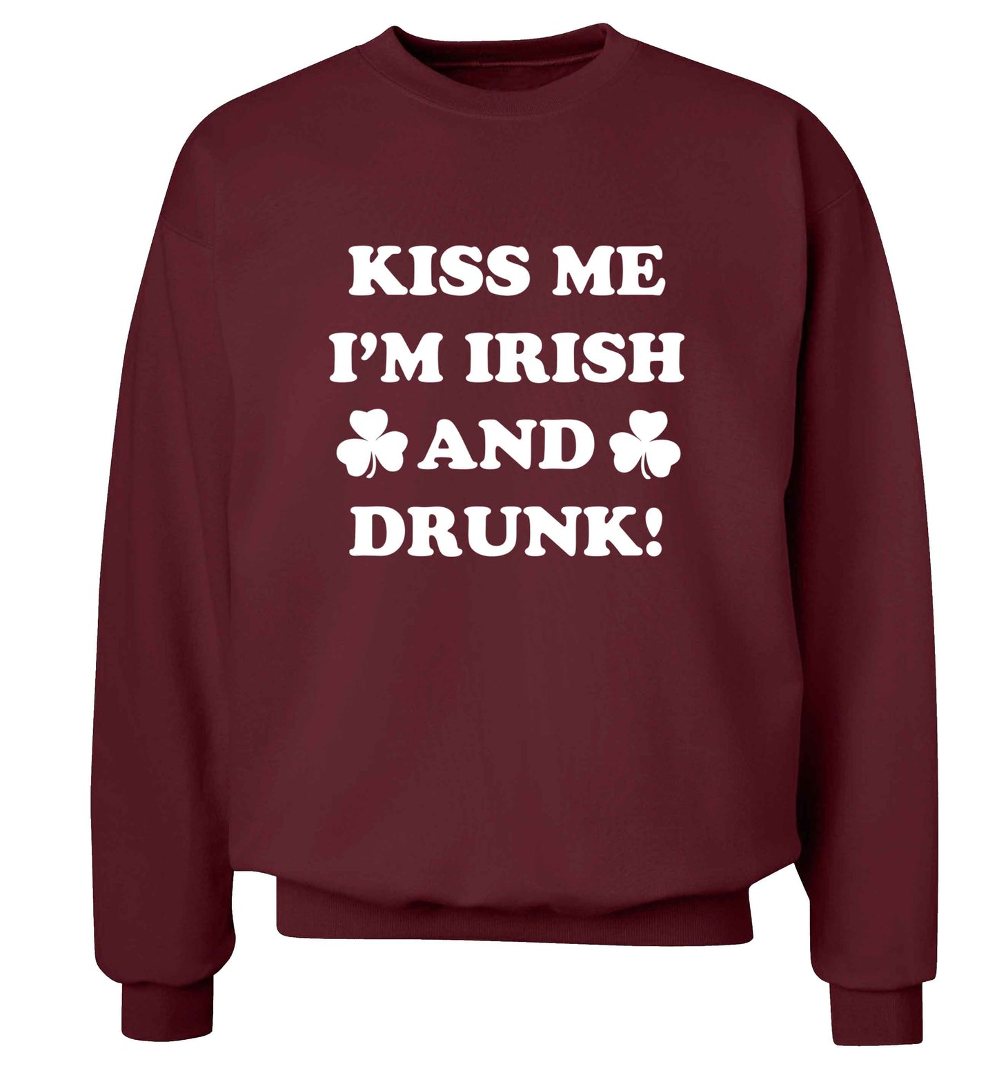 Kiss me I'm Irish and drunk adult's unisex maroon sweater 2XL