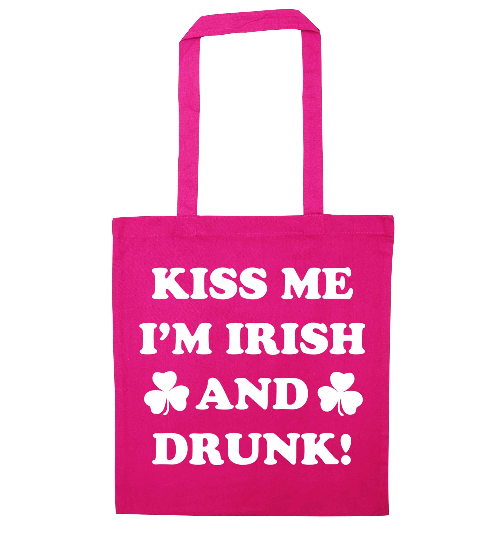 Kiss me I'm Irish and drunk pink tote bag