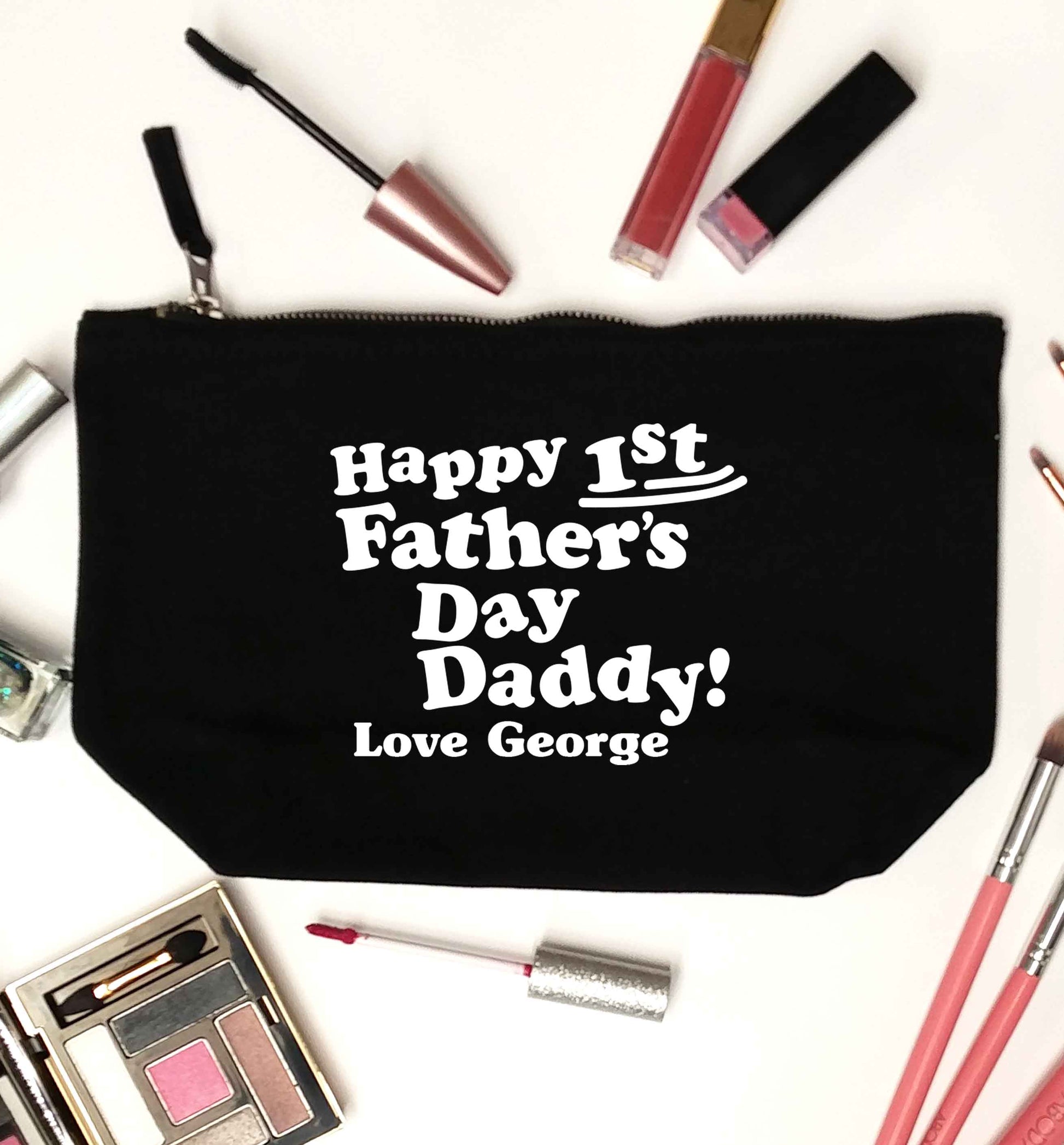 Personalised Happy first father's day daddy  black makeup bag