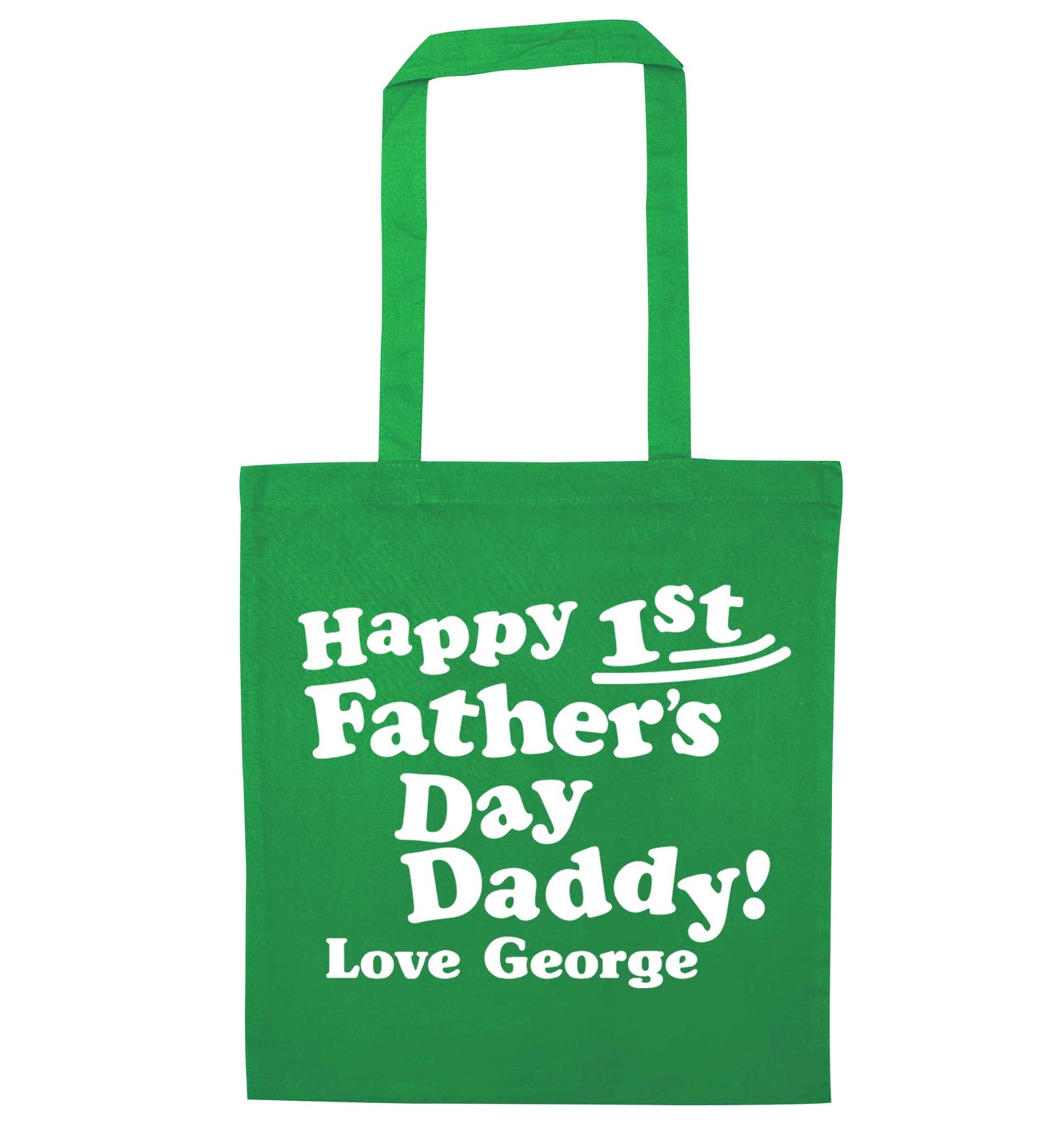 Personalised Happy first father's day daddy  green tote bag