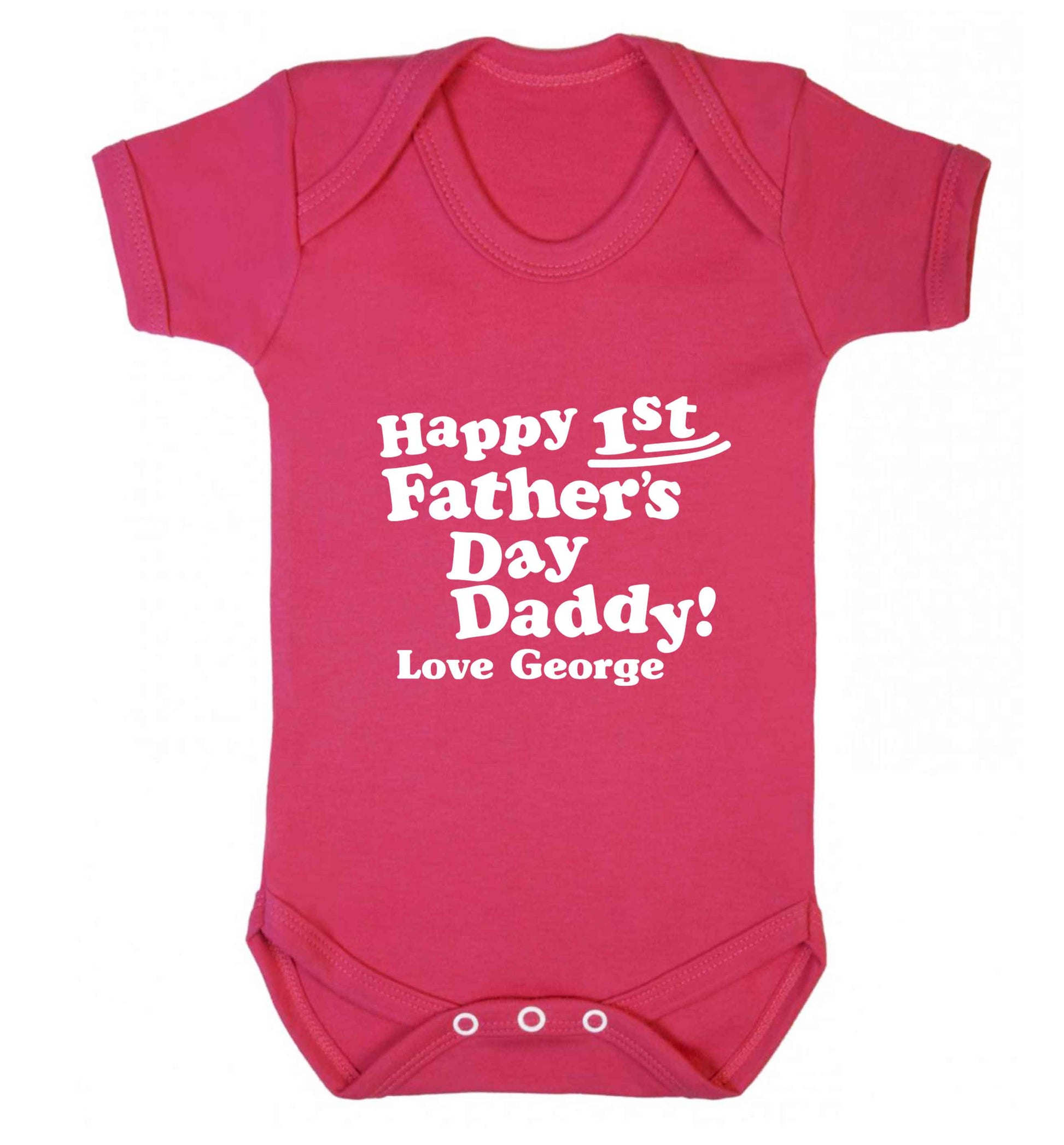 Happy first Fathers Day daddy love personalised baby vest dark pink 18-24 months