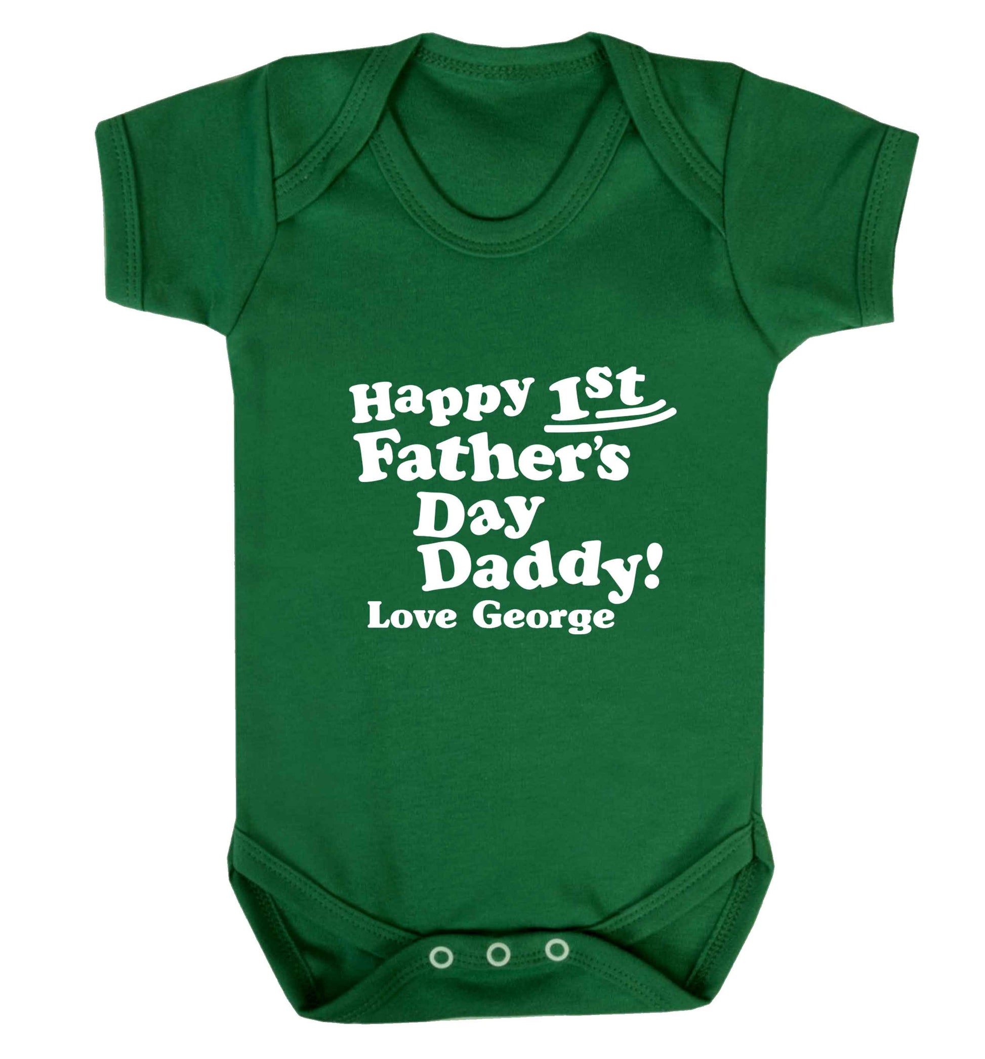 Happy first Fathers Day daddy love personalised baby vest green 18-24 months