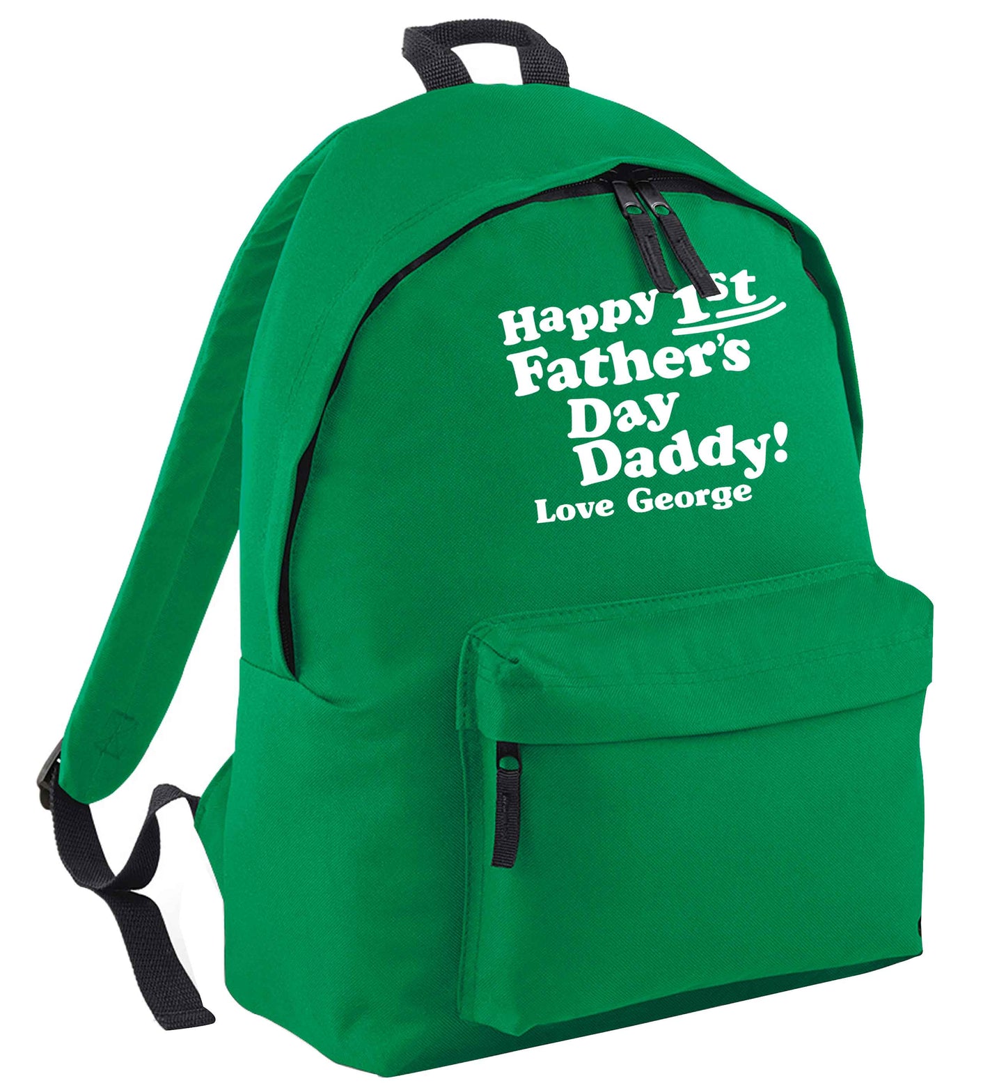 Happy first Fathers Day daddy love personalised green adults backpack