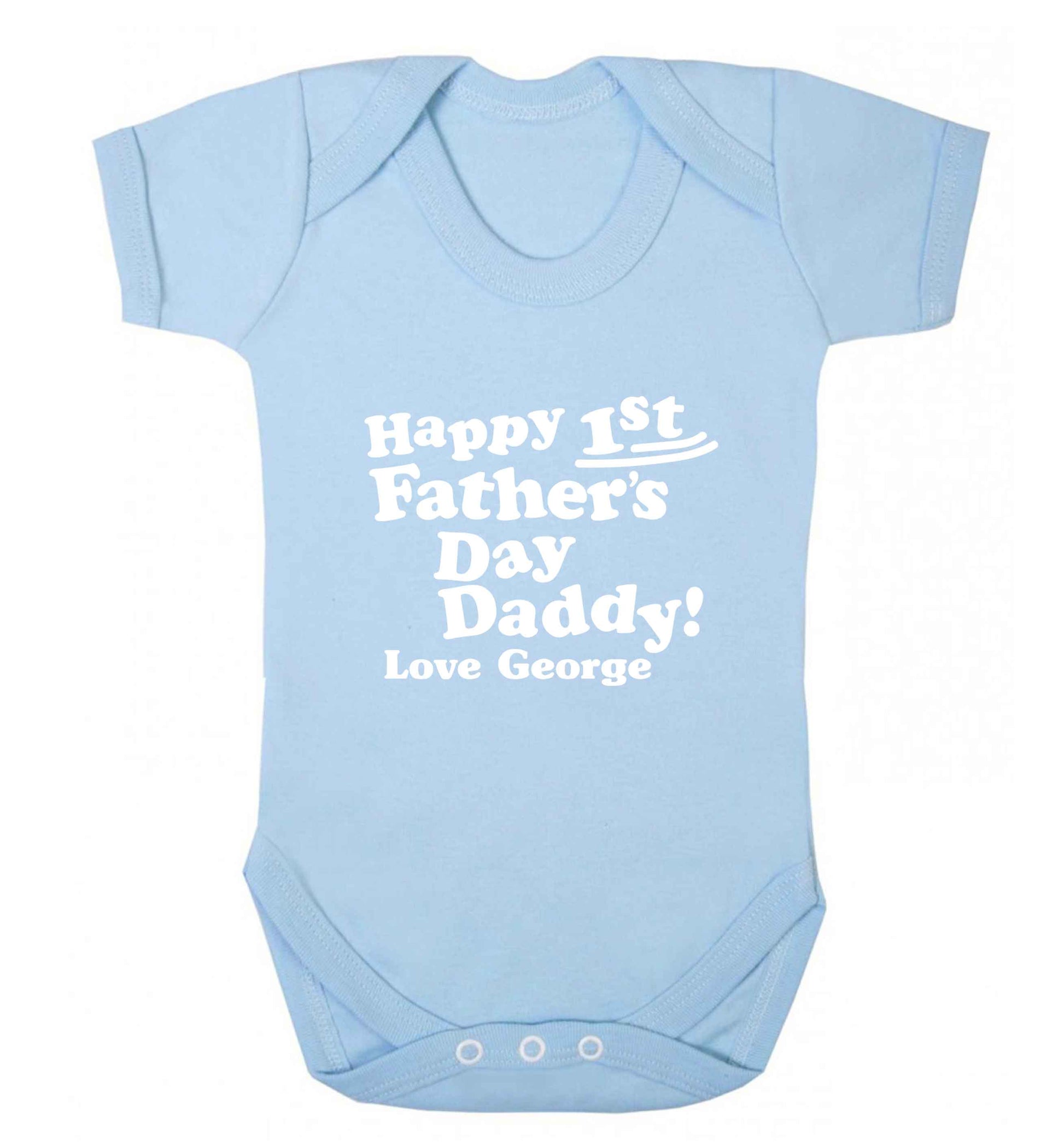 Happy first Fathers Day daddy love personalised baby vest pale blue 18-24 months