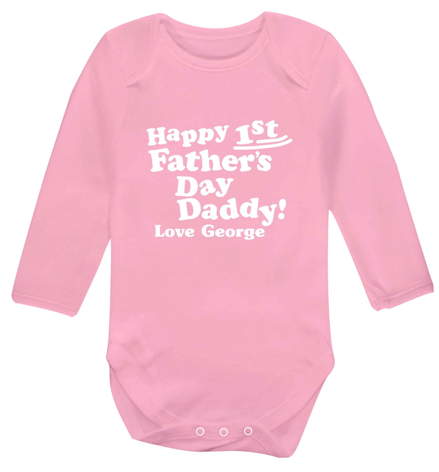 Happy first Fathers Day daddy love personalised baby vest long sleeved pale pink 6-12 months