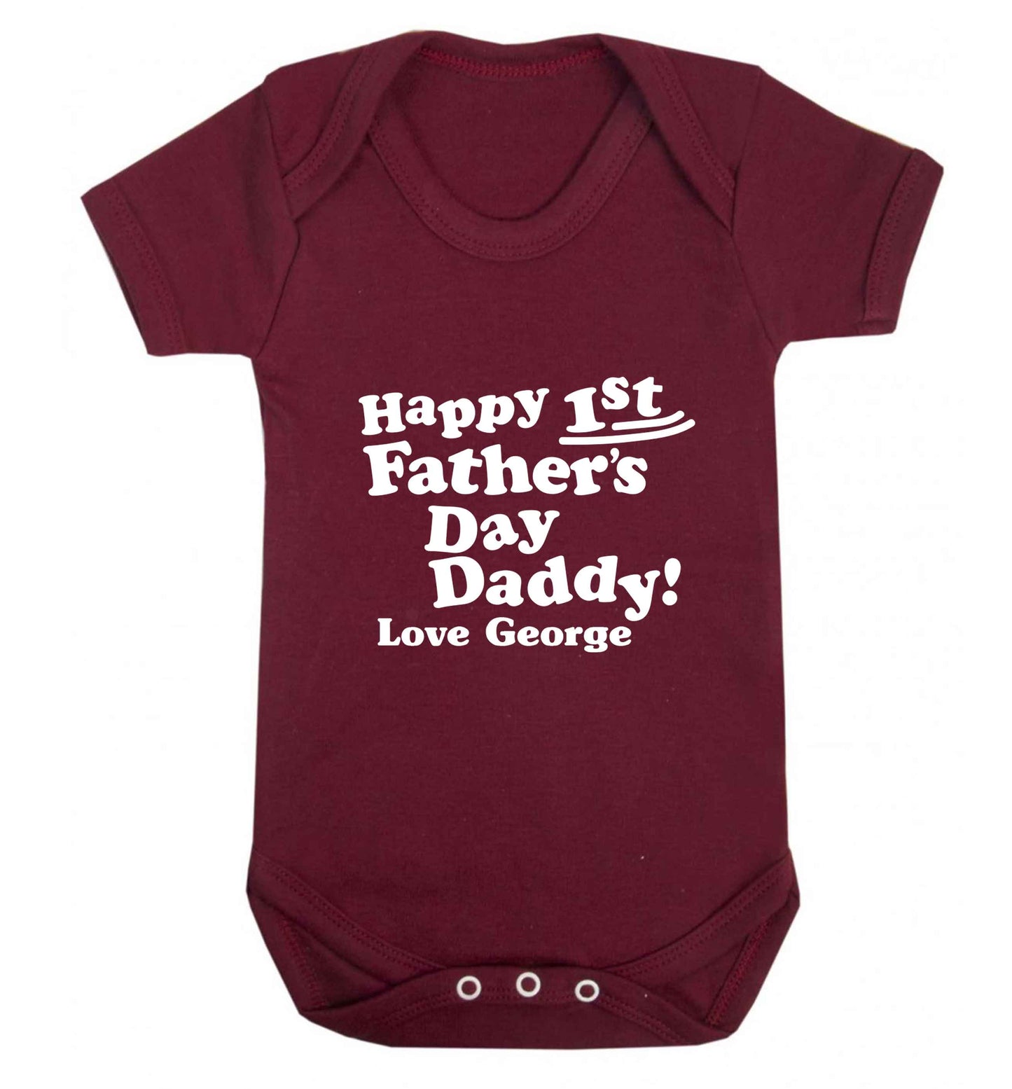 Happy first Fathers Day daddy love personalised baby vest maroon 18-24 months