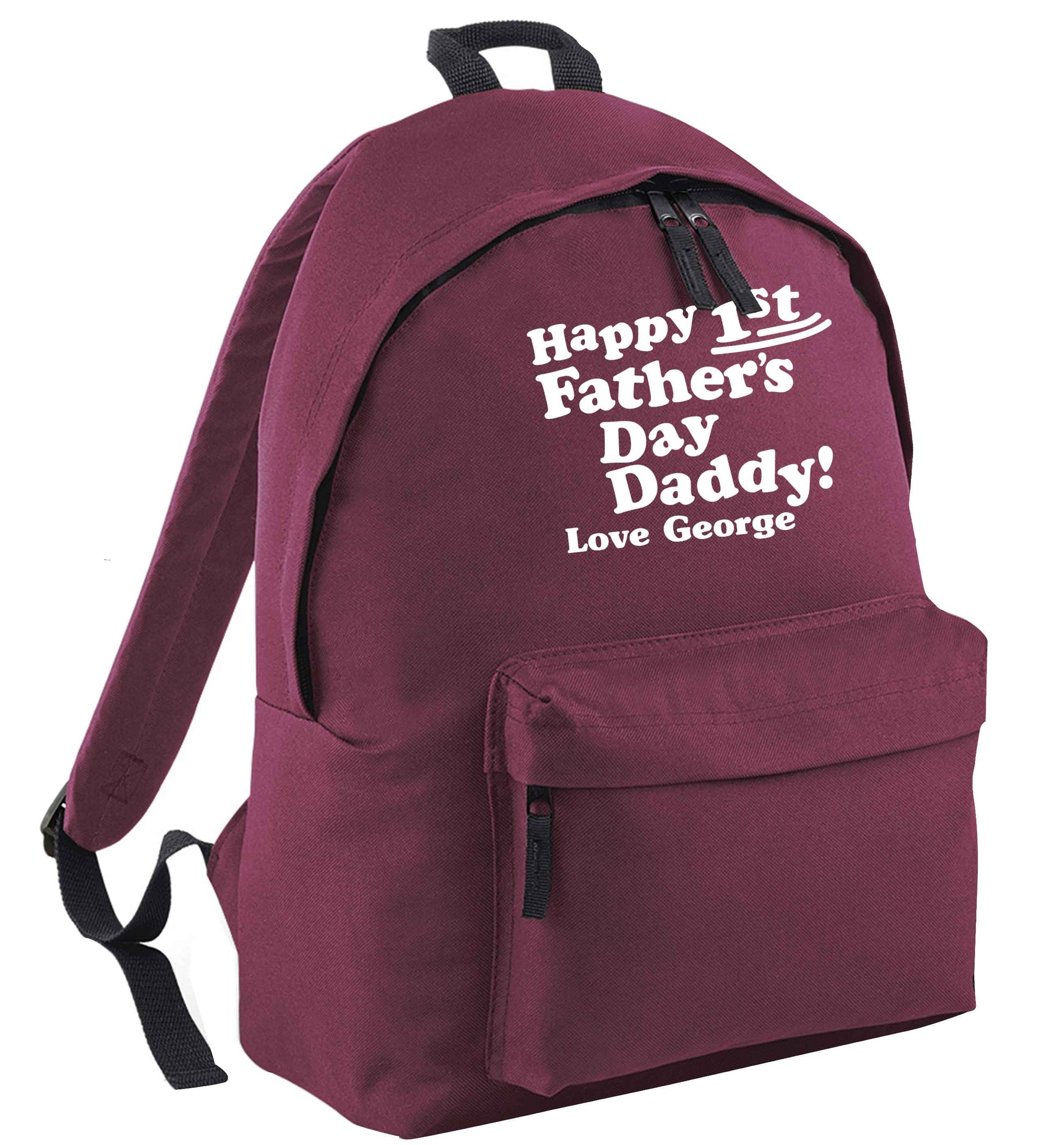 Happy first Fathers Day daddy love personalised maroon adults backpack