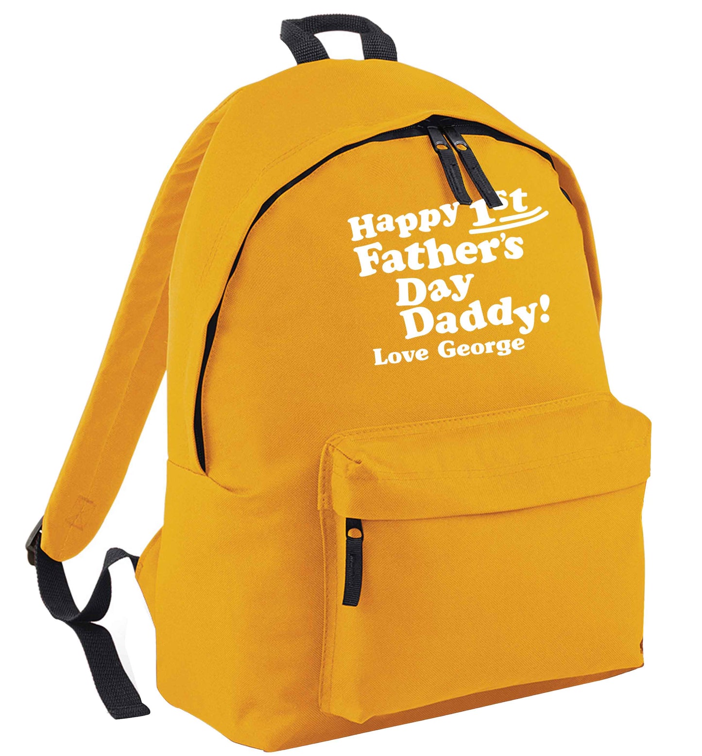 Happy first Fathers Day daddy love personalised mustard adults backpack