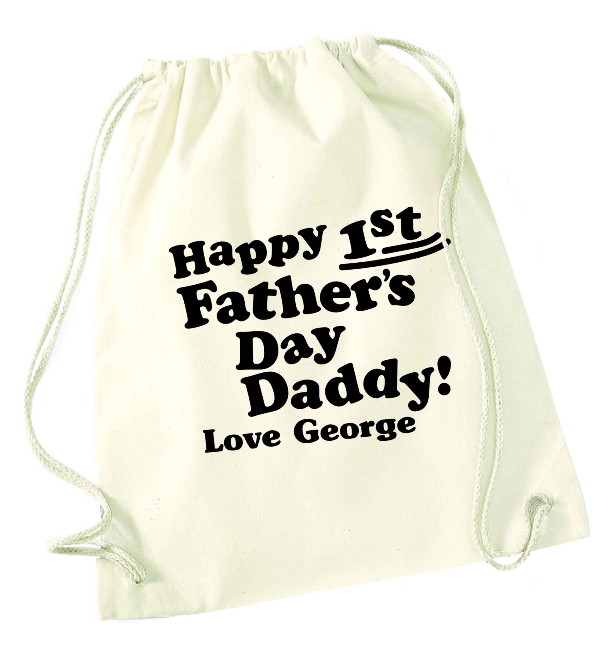 Happy first Fathers Day daddy love personalised natural drawstring bag
