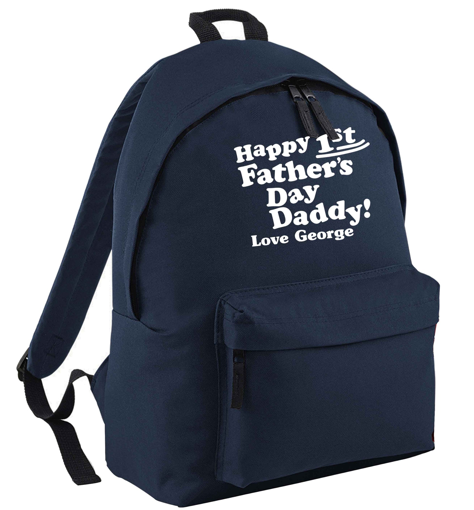 Happy first Fathers Day daddy love personalised navy adults backpack