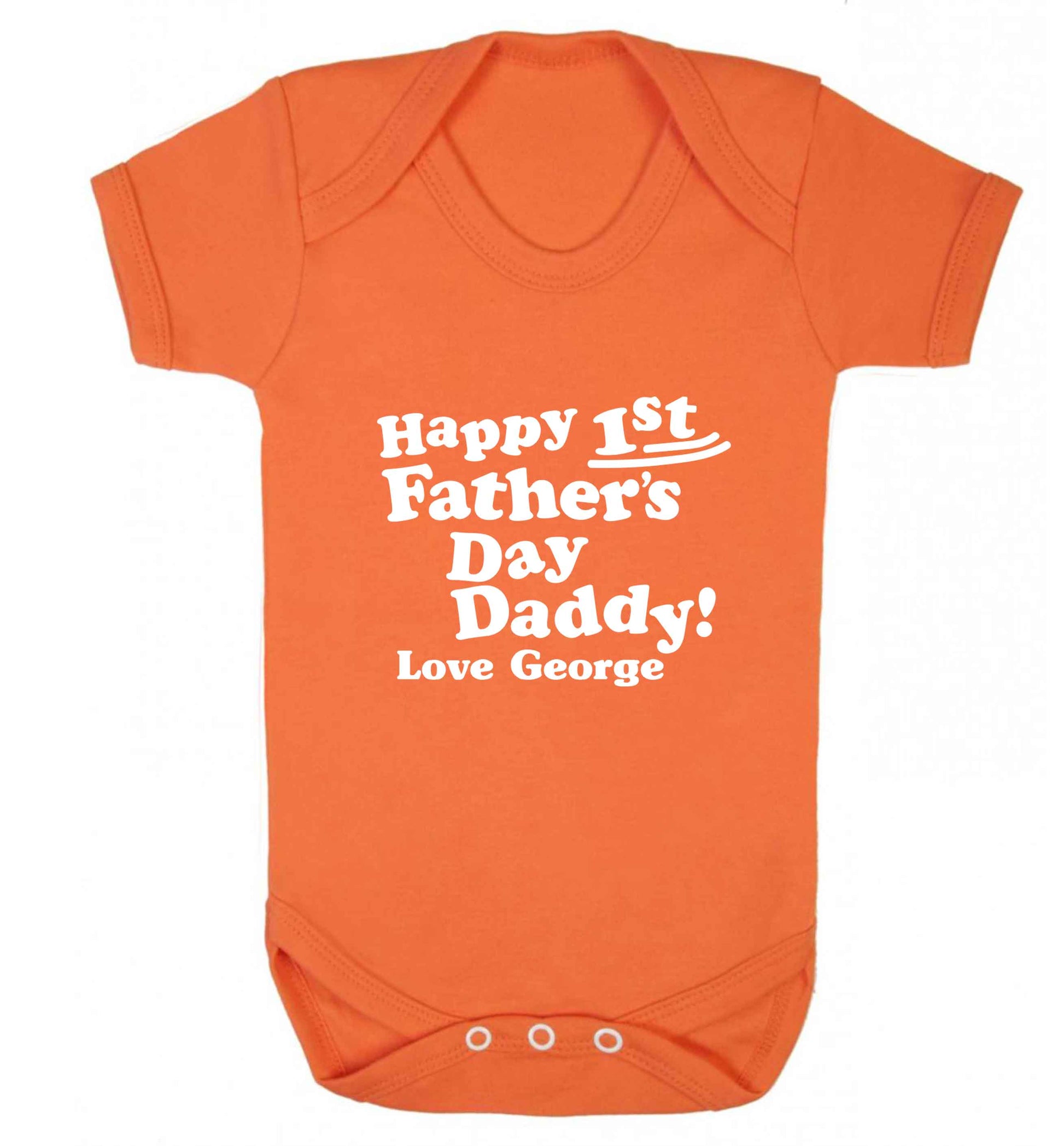 Happy first Fathers Day daddy love personalised baby vest orange 18-24 months