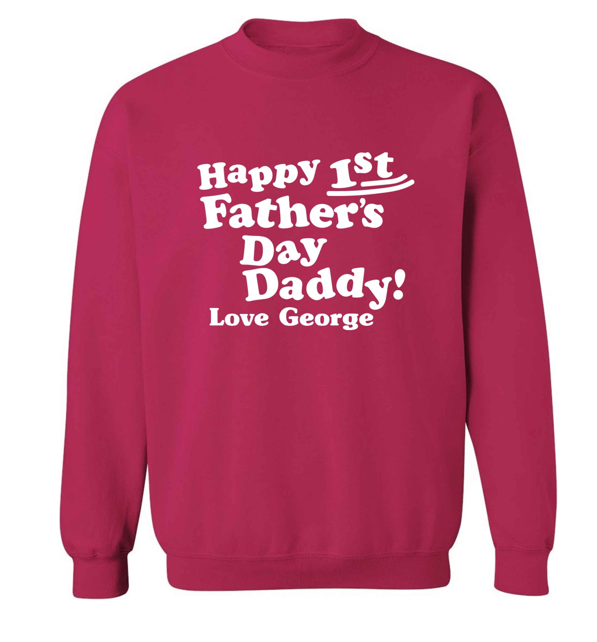 Happy first Fathers Day daddy love personalised adult's unisex pink sweater 2XL