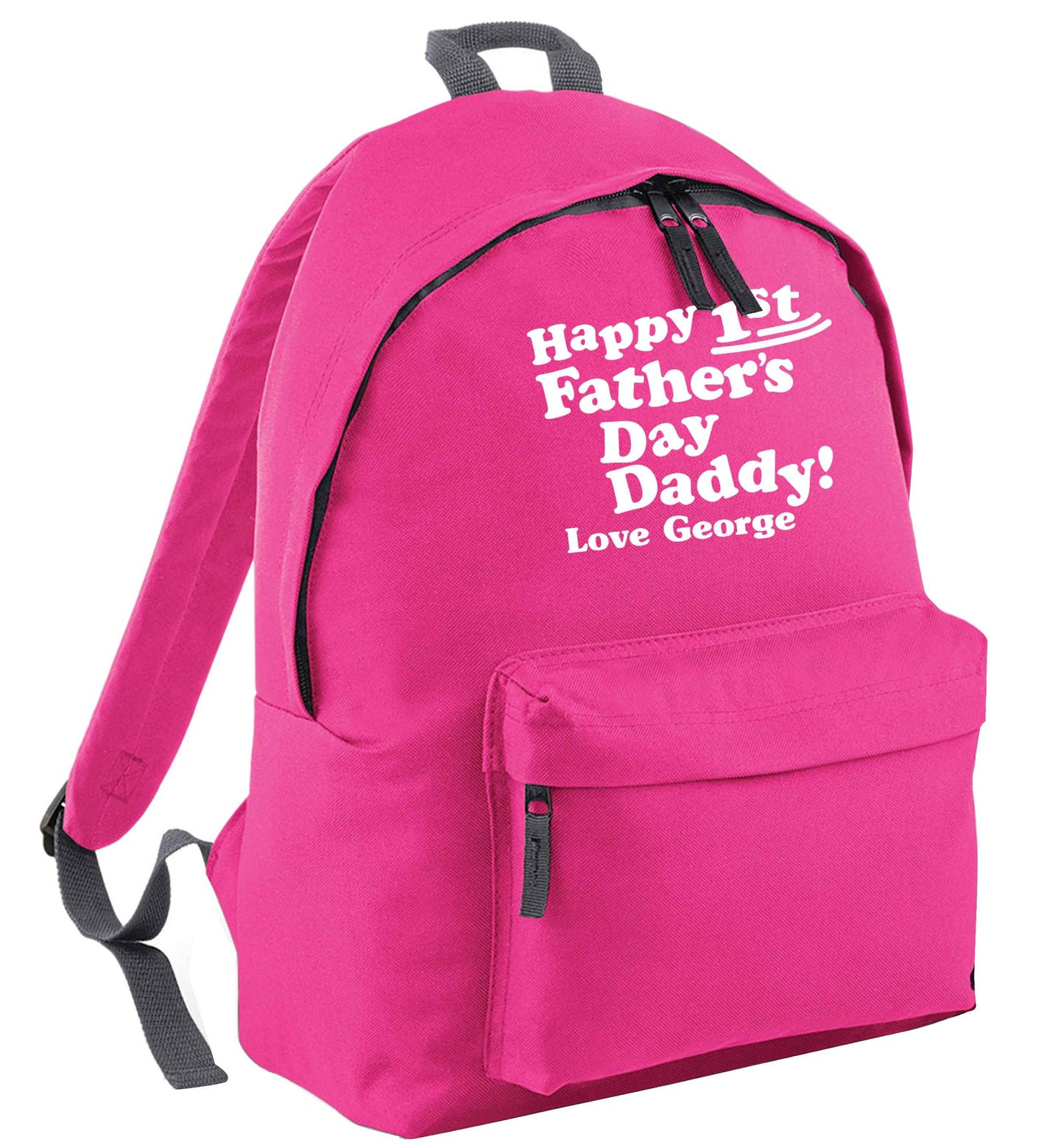 Happy first Fathers Day daddy love personalised pink adults backpack
