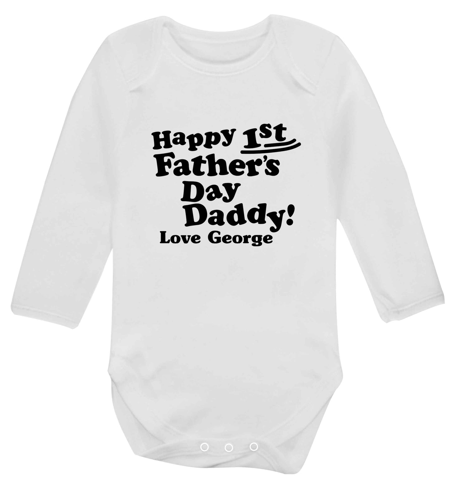 Happy first Fathers Day daddy love personalised baby vest long sleeved white 6-12 months
