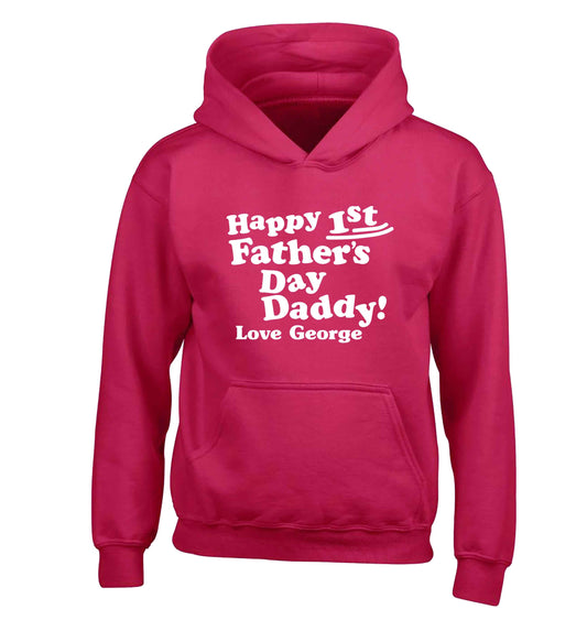 Personalised Happy first father's day daddy  children's pink hoodie 12-13 Years