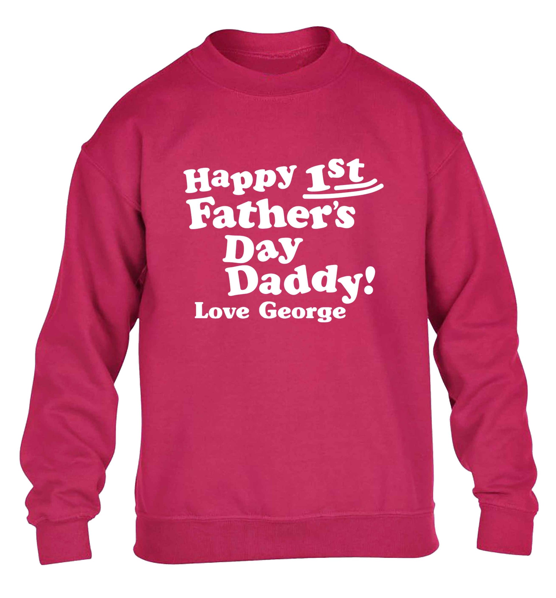Personalised Happy first father's day daddy  children's pink sweater 12-13 Years