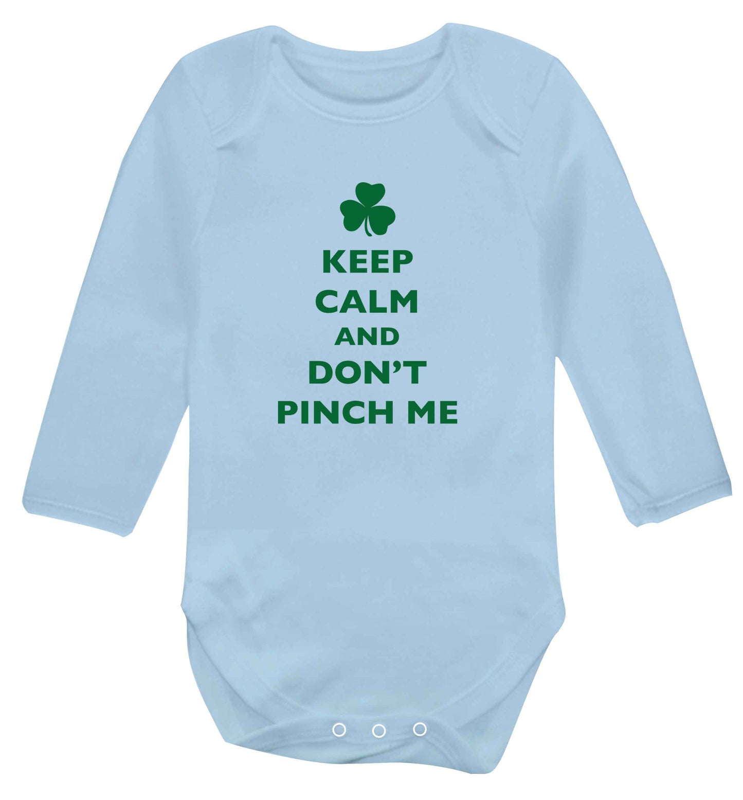 Keep calm and don't pinch me baby vest long sleeved pale blue 6-12 months