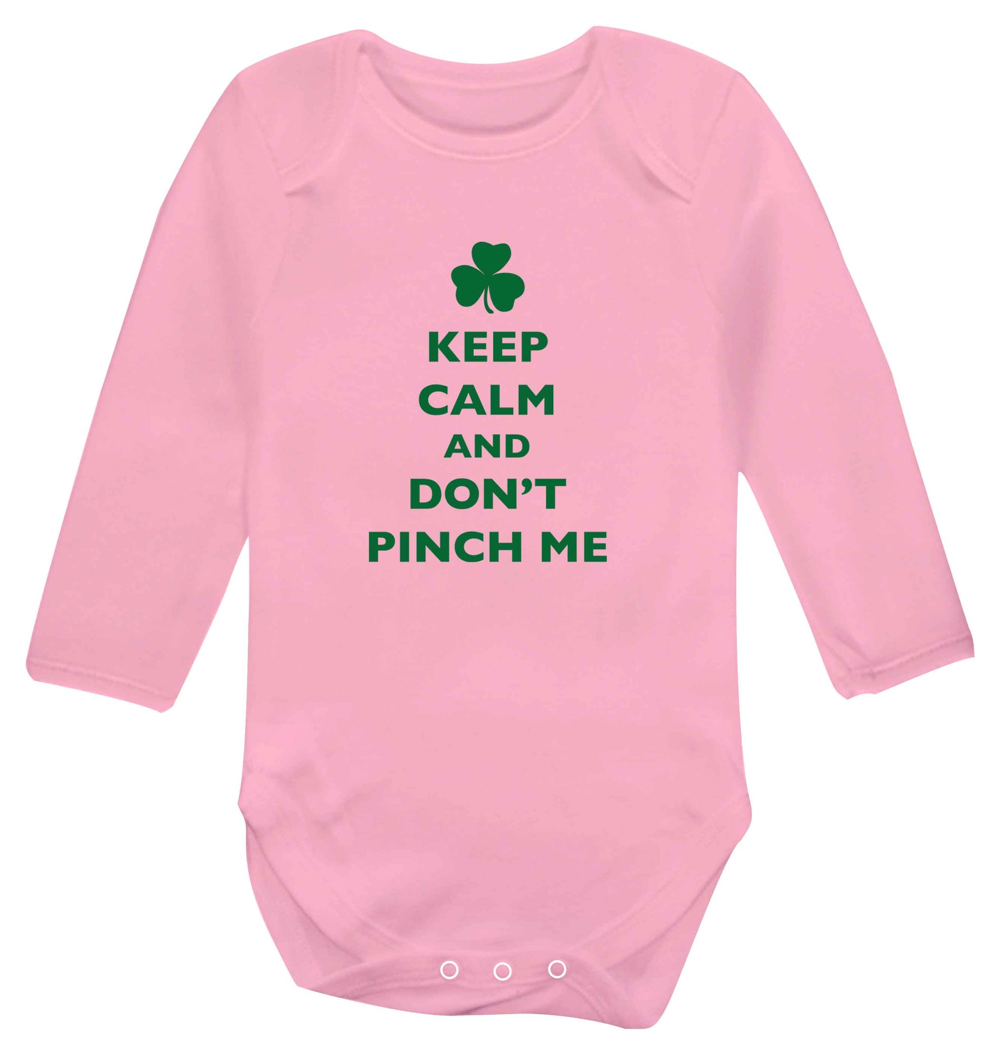 Keep calm and don't pinch me baby vest long sleeved pale pink 6-12 months