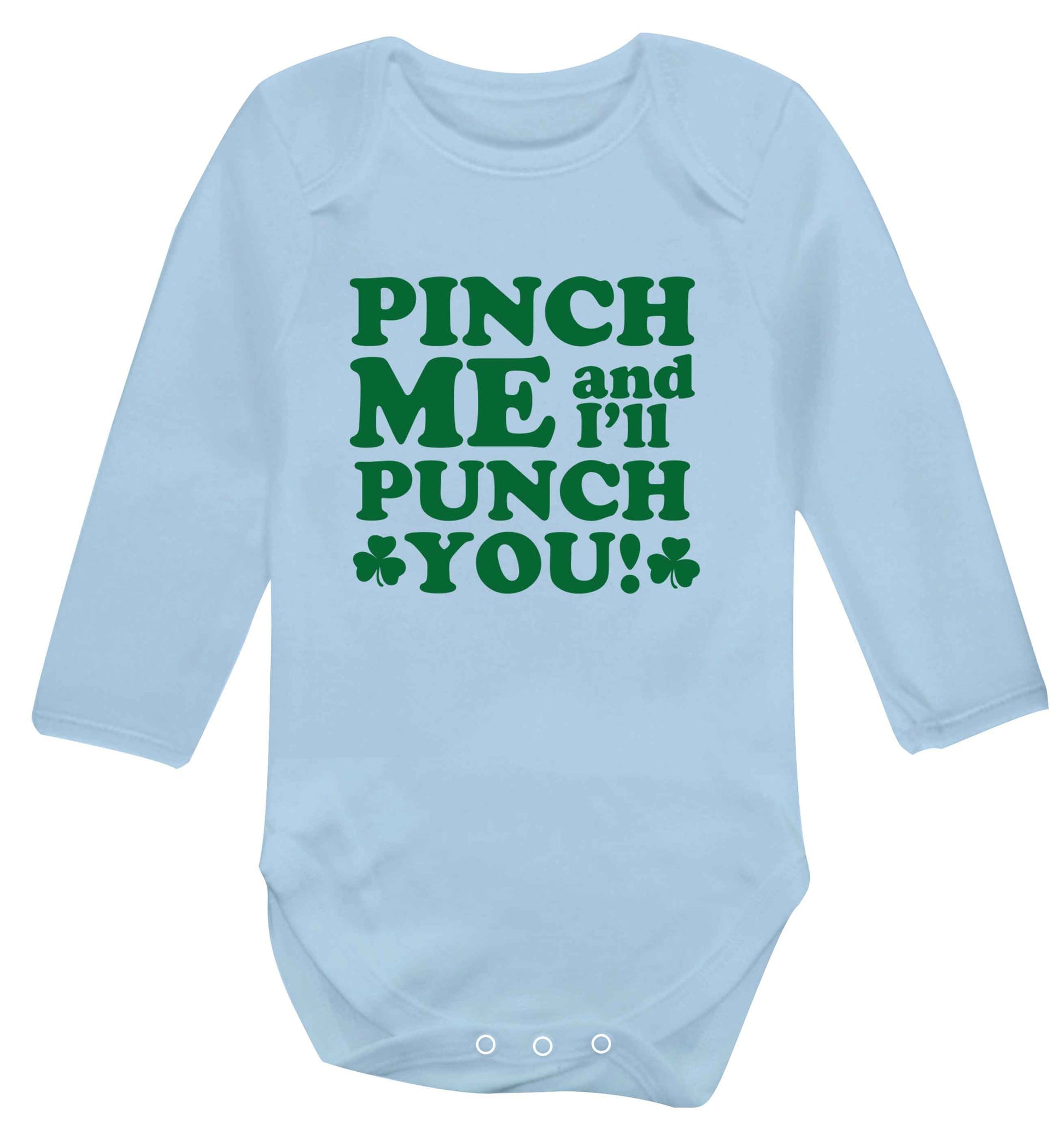 Pinch me and I'll punch you baby vest long sleeved pale blue 6-12 months