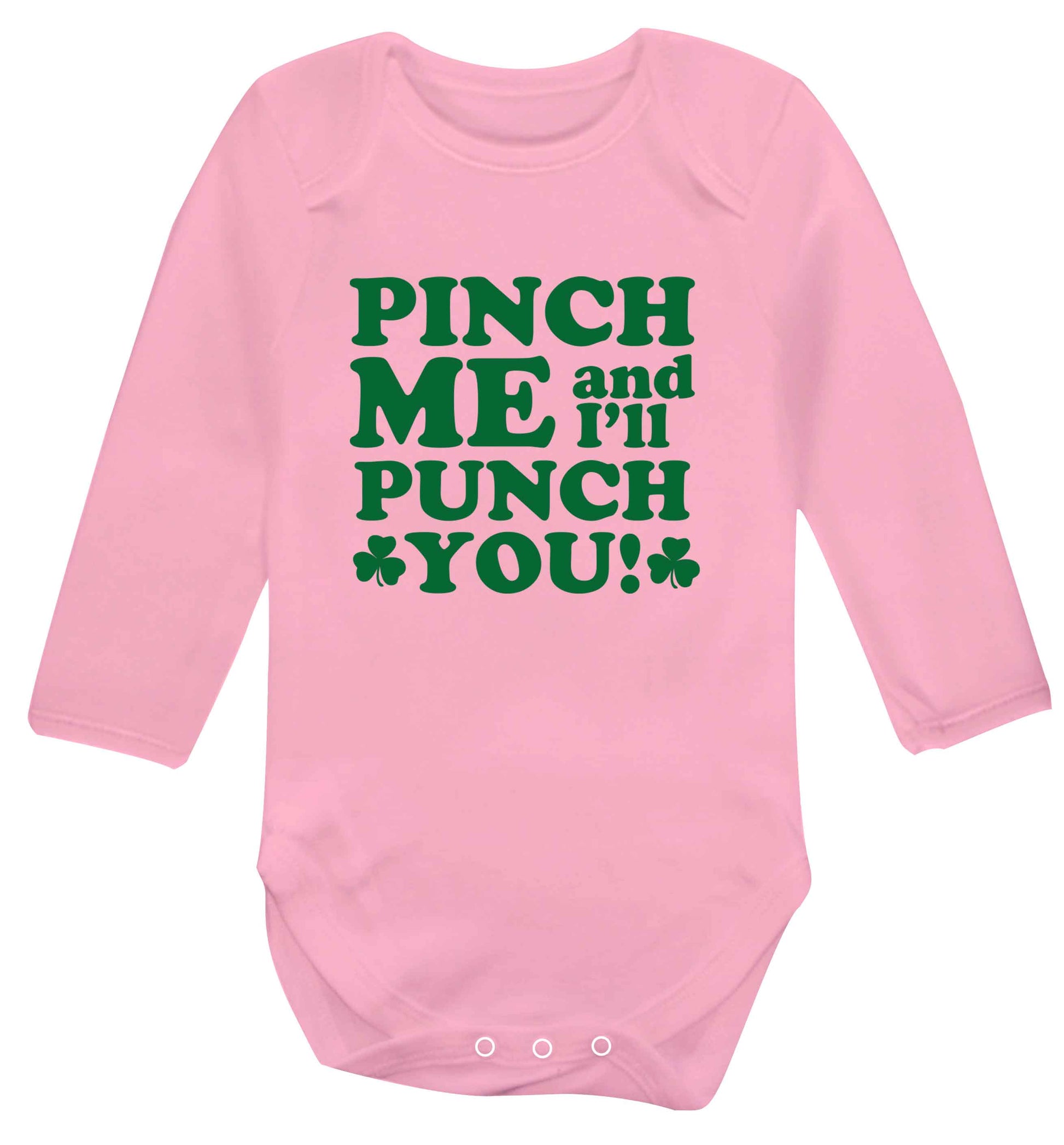 Pinch me and I'll punch you baby vest long sleeved pale pink 6-12 months