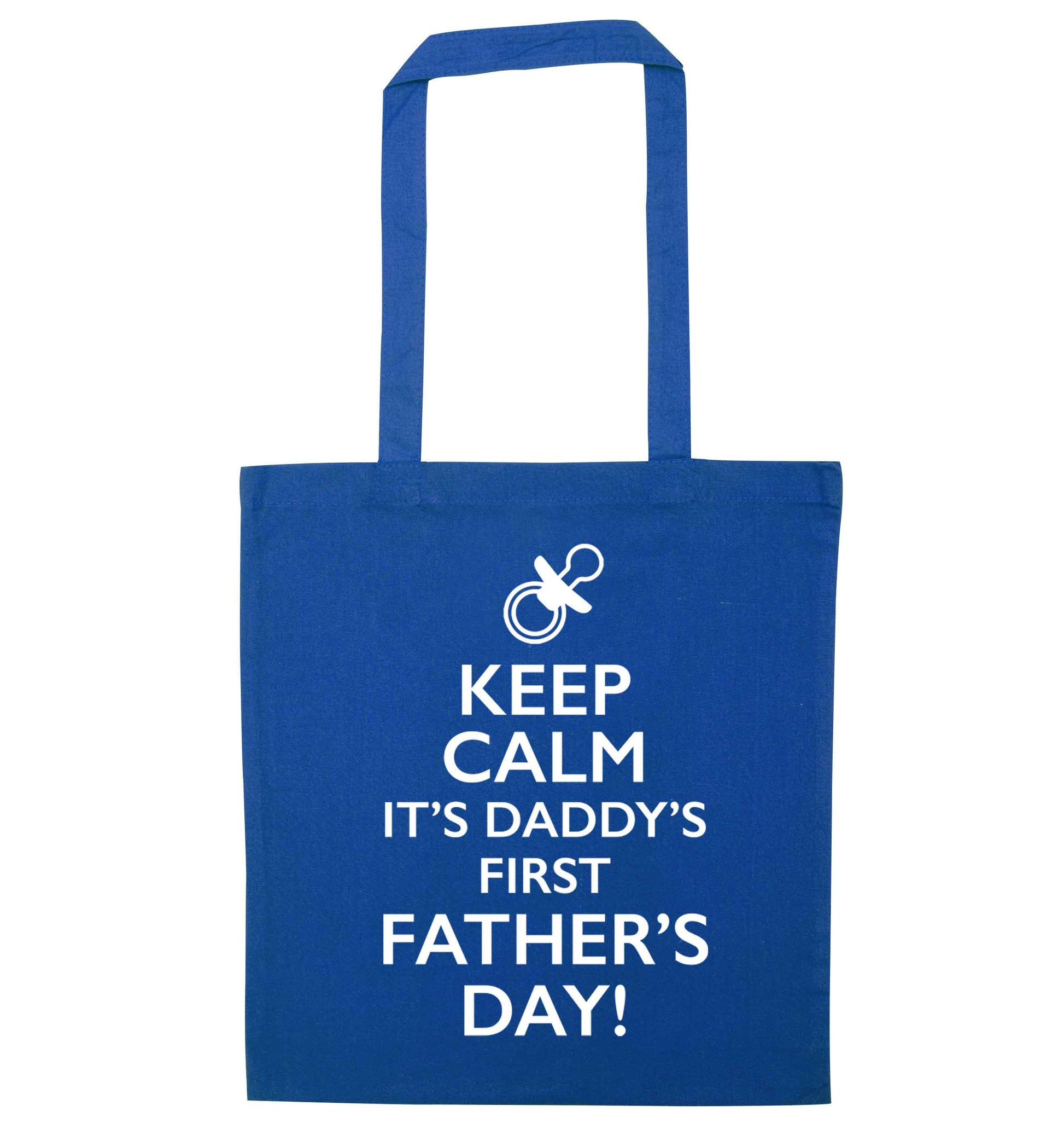 Keep calm it's daddys first father's day blue tote bag