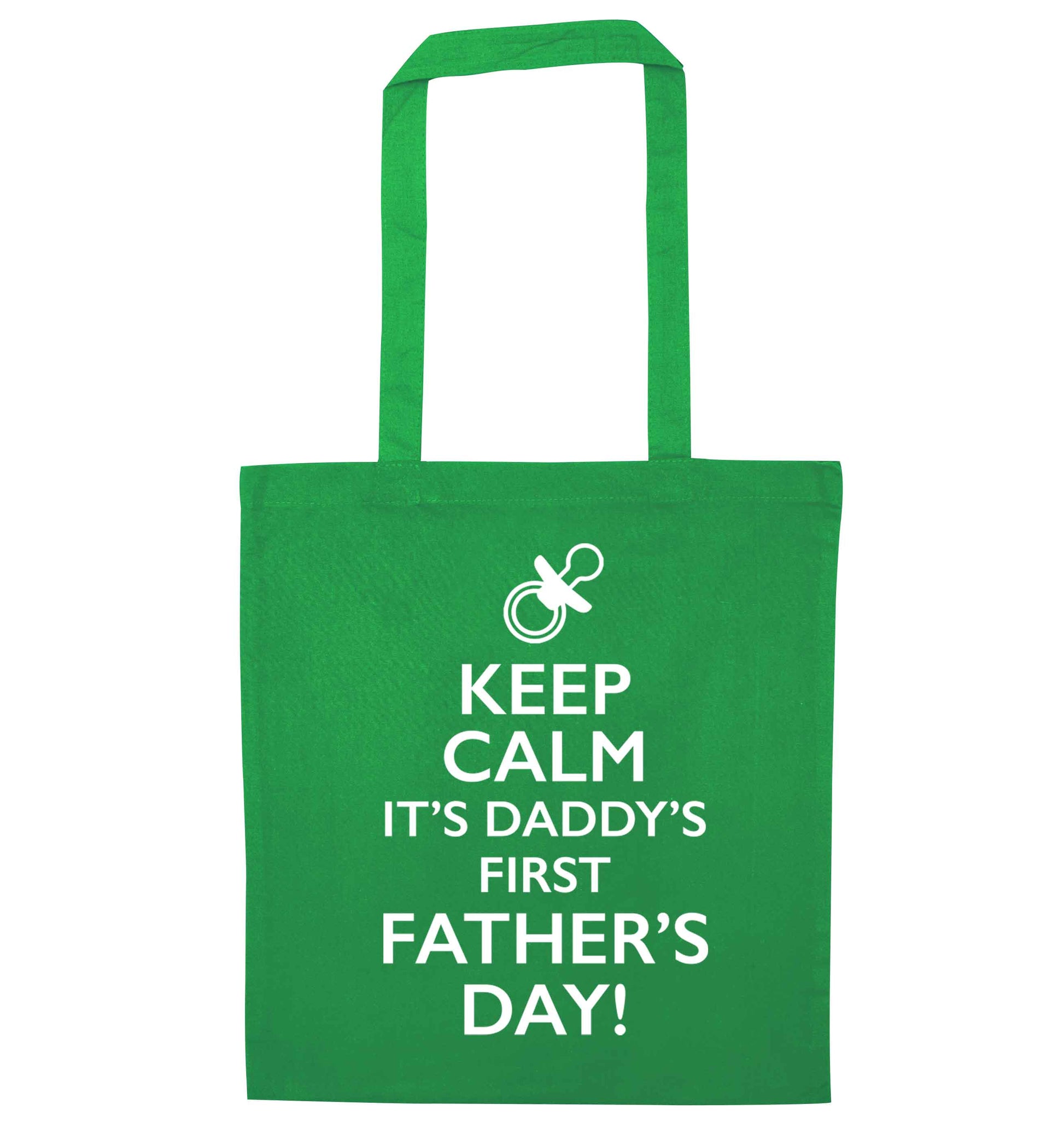 Keep calm it's daddys first father's day green tote bag