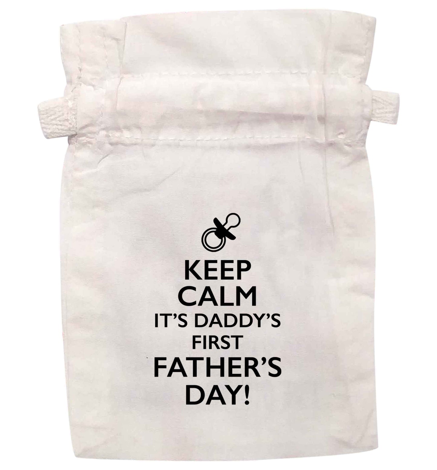 Keep calm it's daddys first Father's Day | XS - L | Pouch / Drawstring bag / Sack | Organic Cotton | Bulk discounts available!