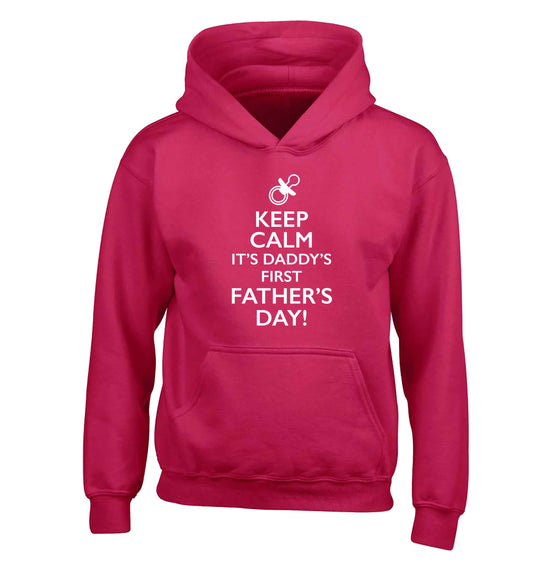 Keep calm it's daddys first father's day children's pink hoodie 12-13 Years