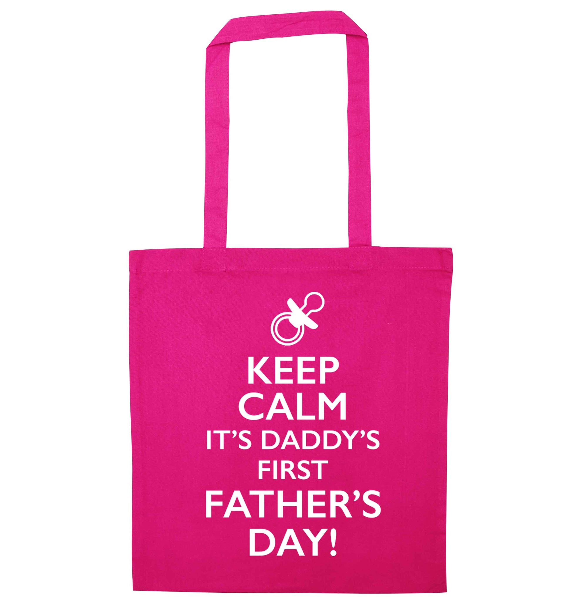 Keep calm it's daddys first father's day pink tote bag