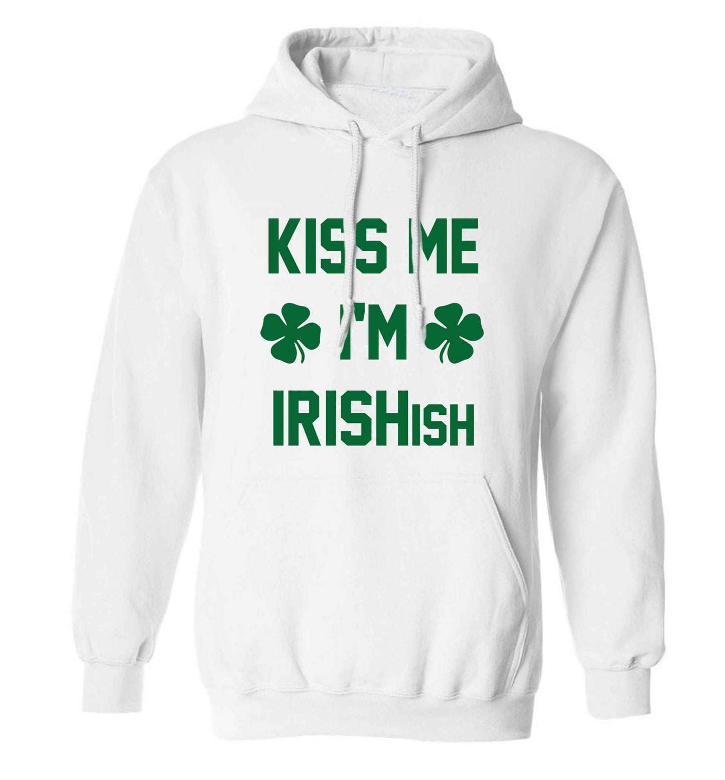 Kiss me I'm Irishish adults unisex white hoodie 2XL