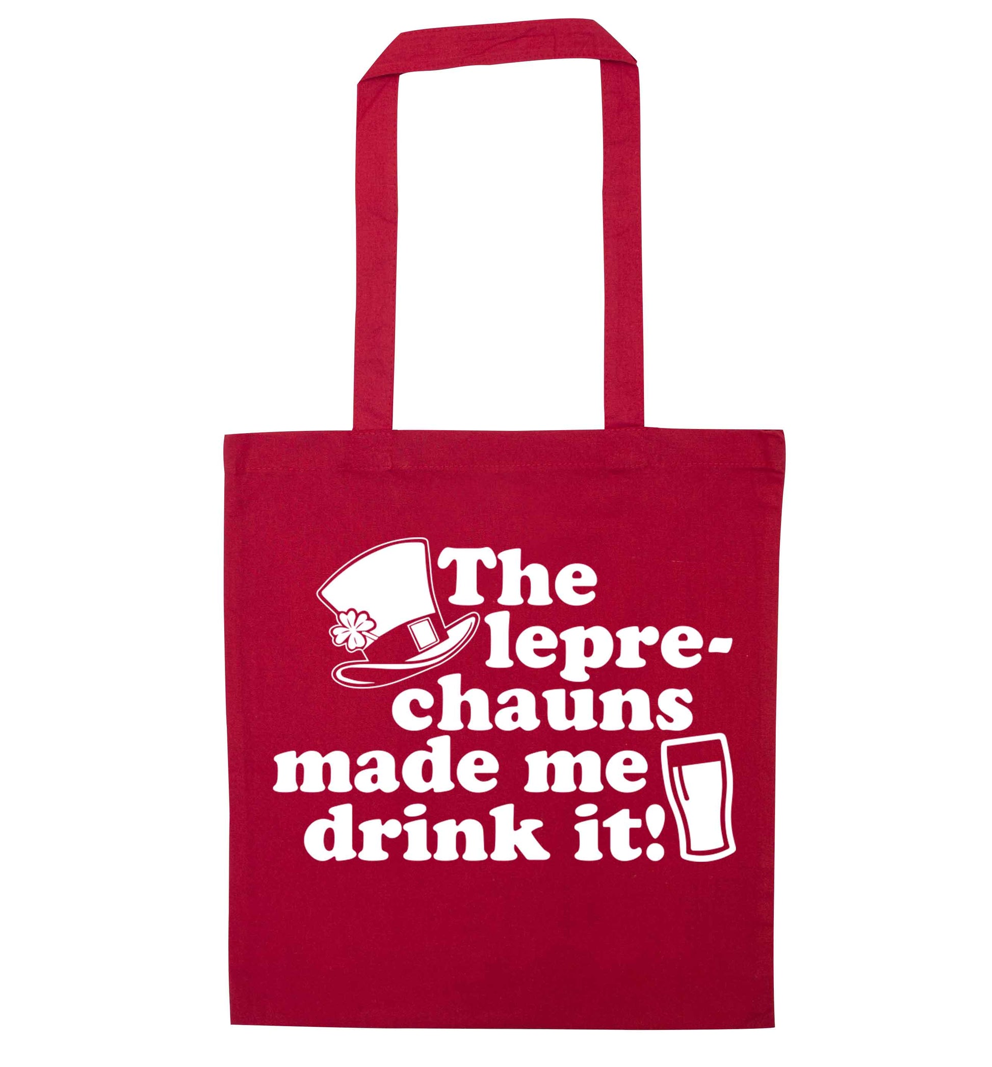 The leprechauns made me drink it red tote bag