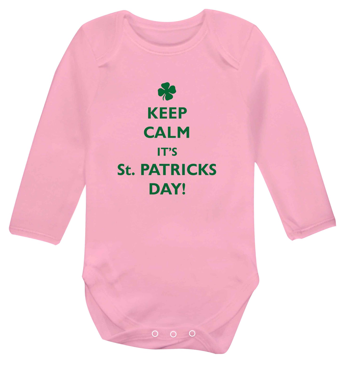 Keep calm it's St.Patricks day baby vest long sleeved pale pink 6-12 months