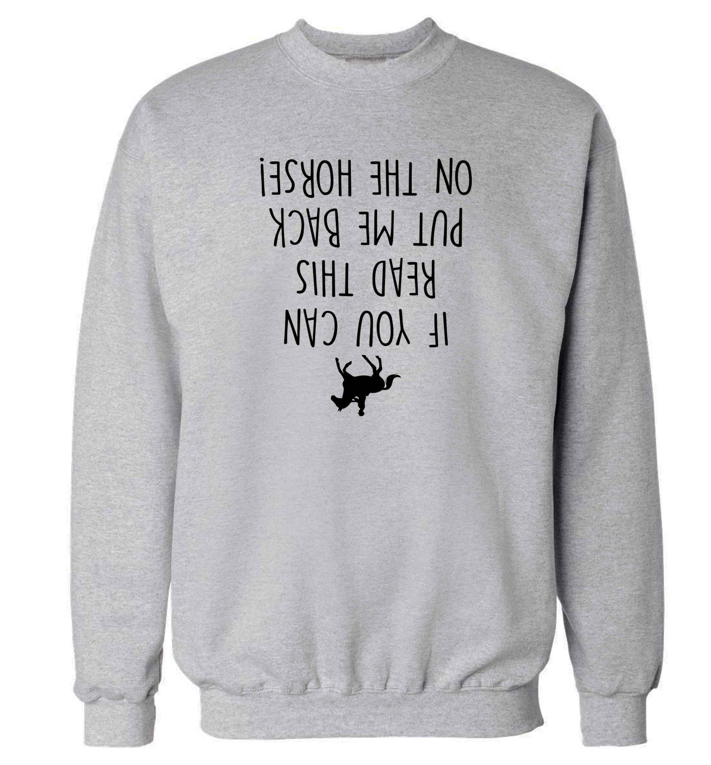 If you can read this put me back on the horse adult's unisex grey sweater 2XL
