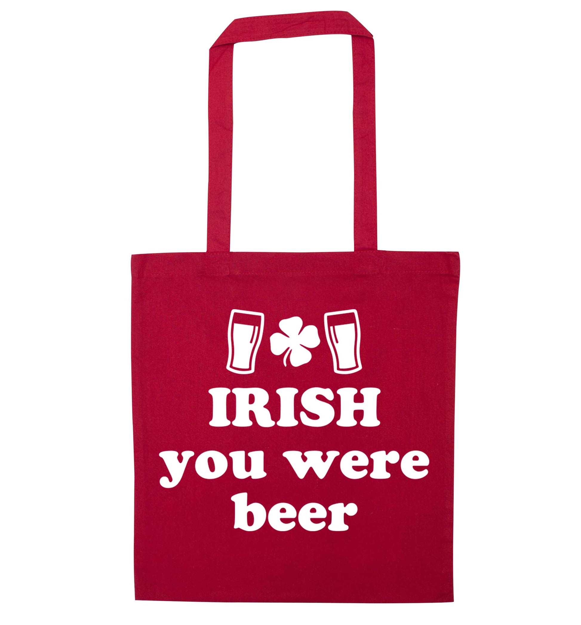 Irish you were beer red tote bag