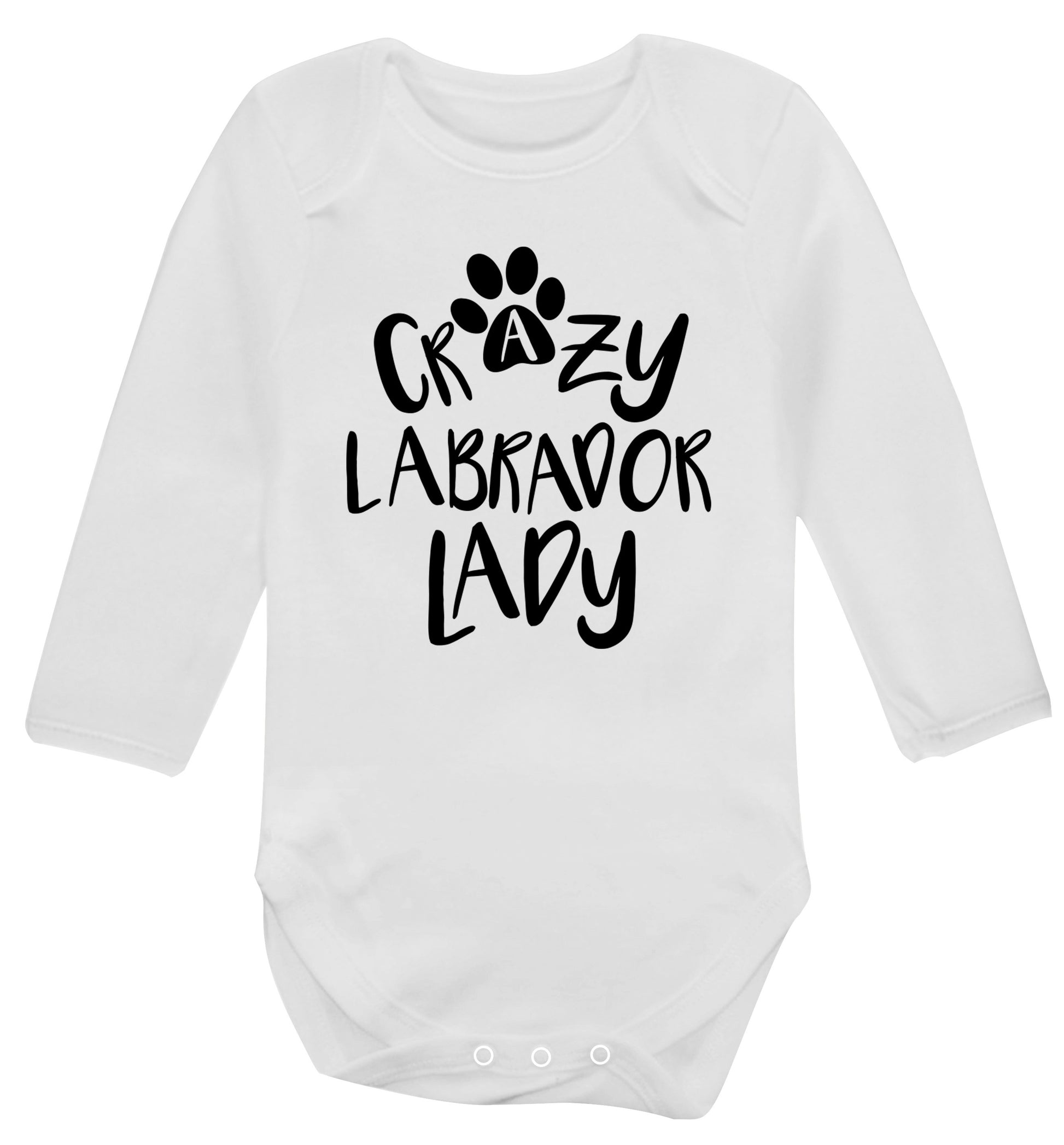 Crazy labrador lady Baby Vest long sleeved white 6-12 months