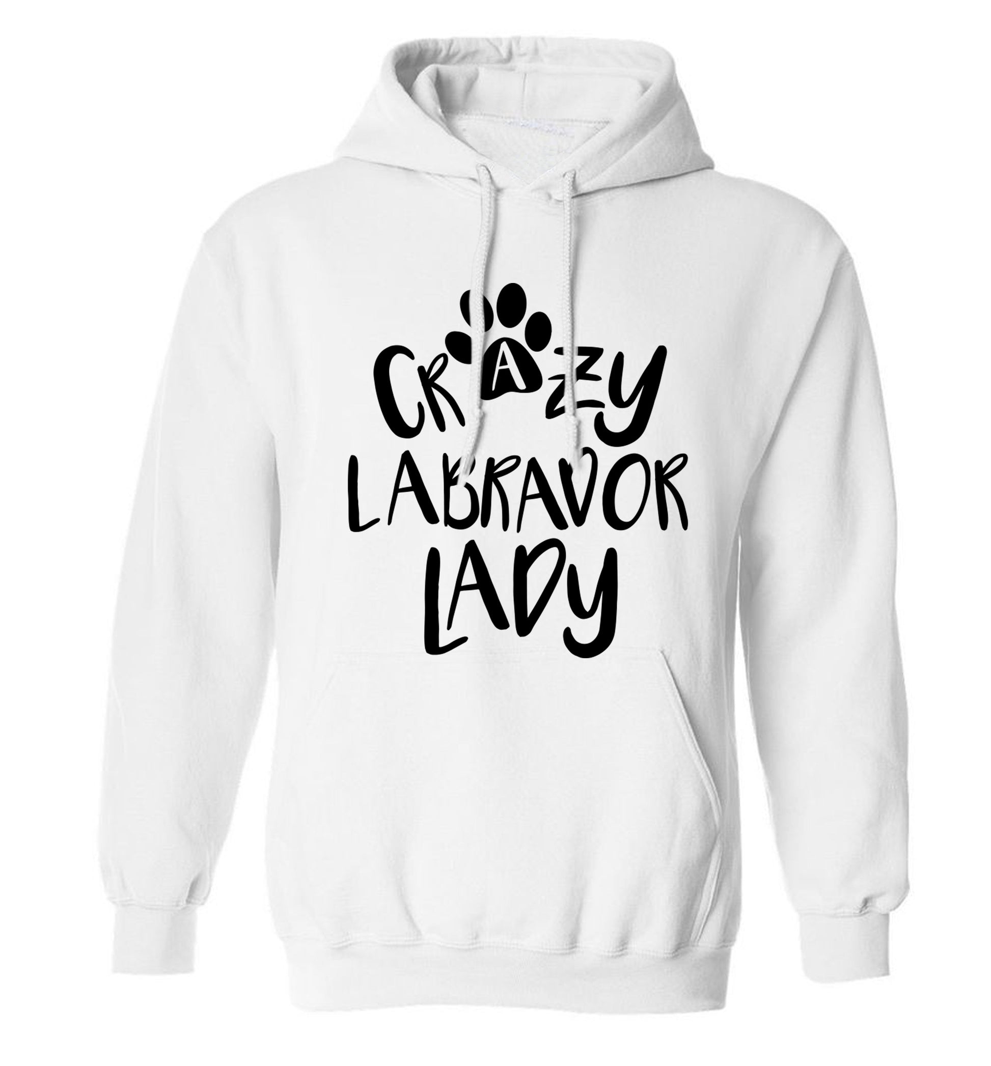 Crazy labrador lady adults unisex white hoodie 2XL