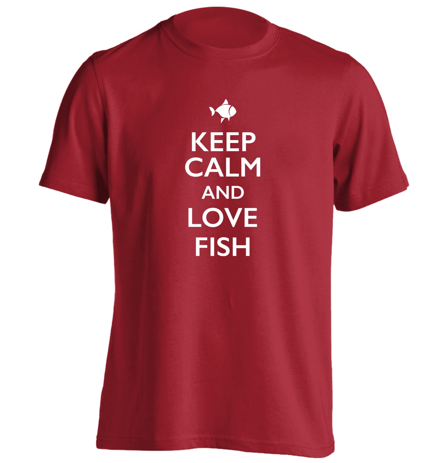 Keep calm and love fish adults unisex red Tshirt 2XL