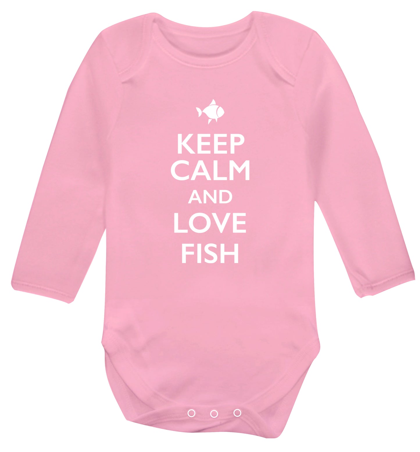Keep calm and love fish Baby Vest long sleeved pale pink 6-12 months