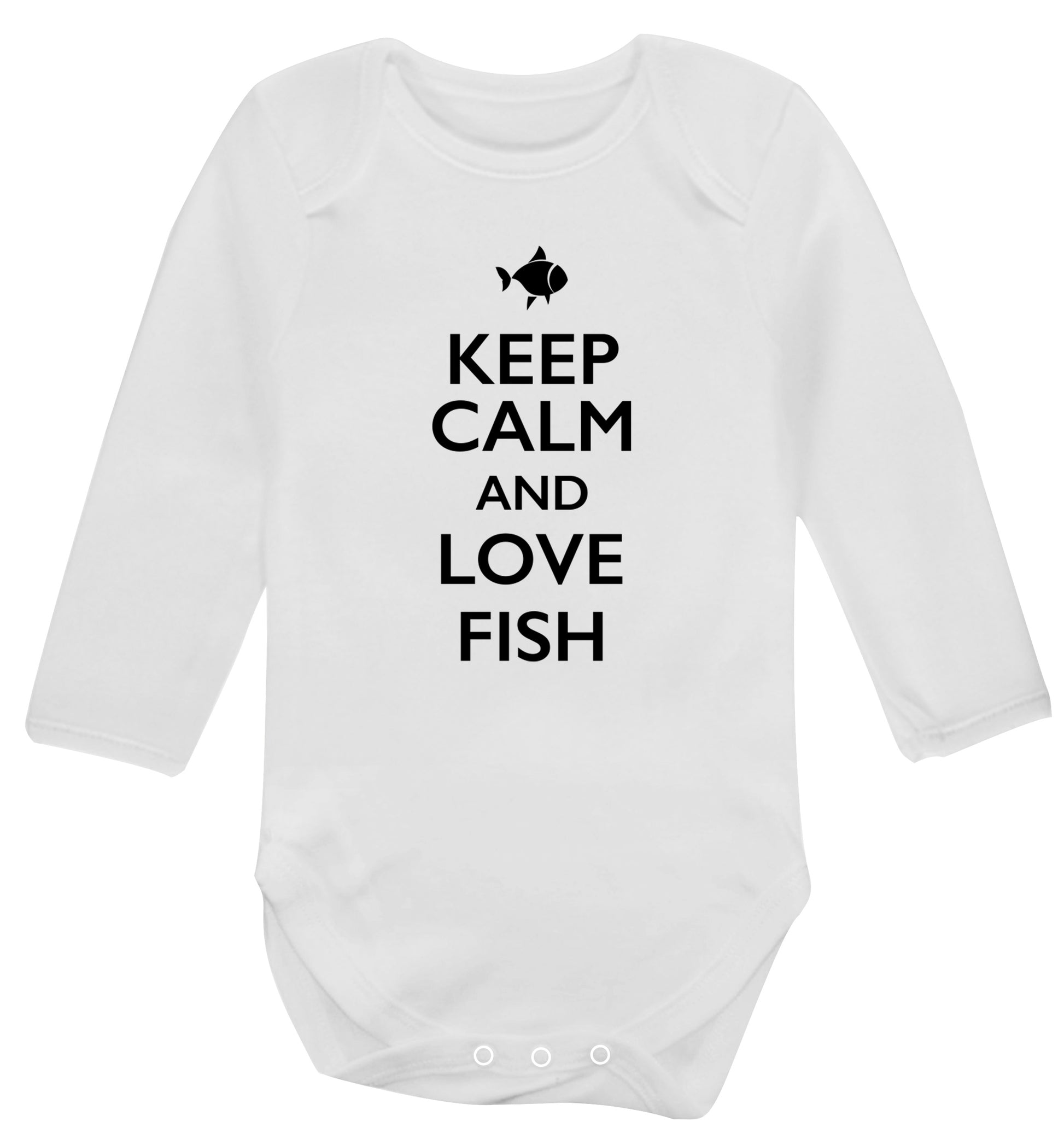 Keep calm and love fish Baby Vest long sleeved white 6-12 months