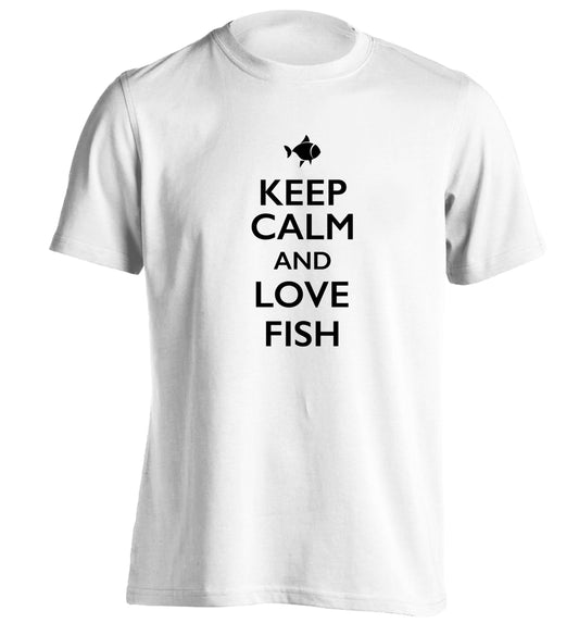 Keep calm and love fish adults unisex white Tshirt 2XL