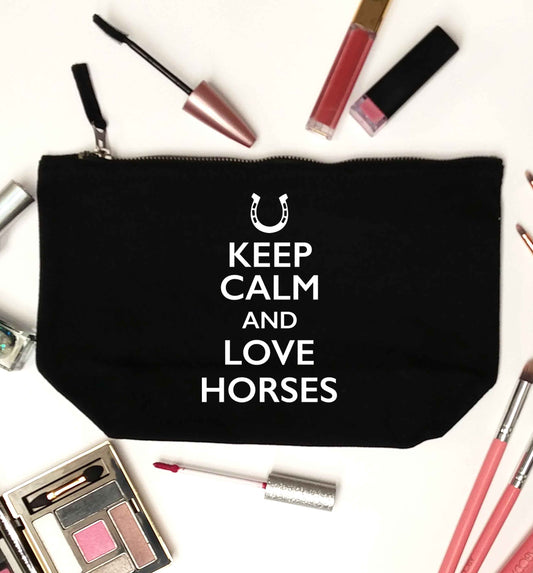 Keep calm and love horses black makeup bag