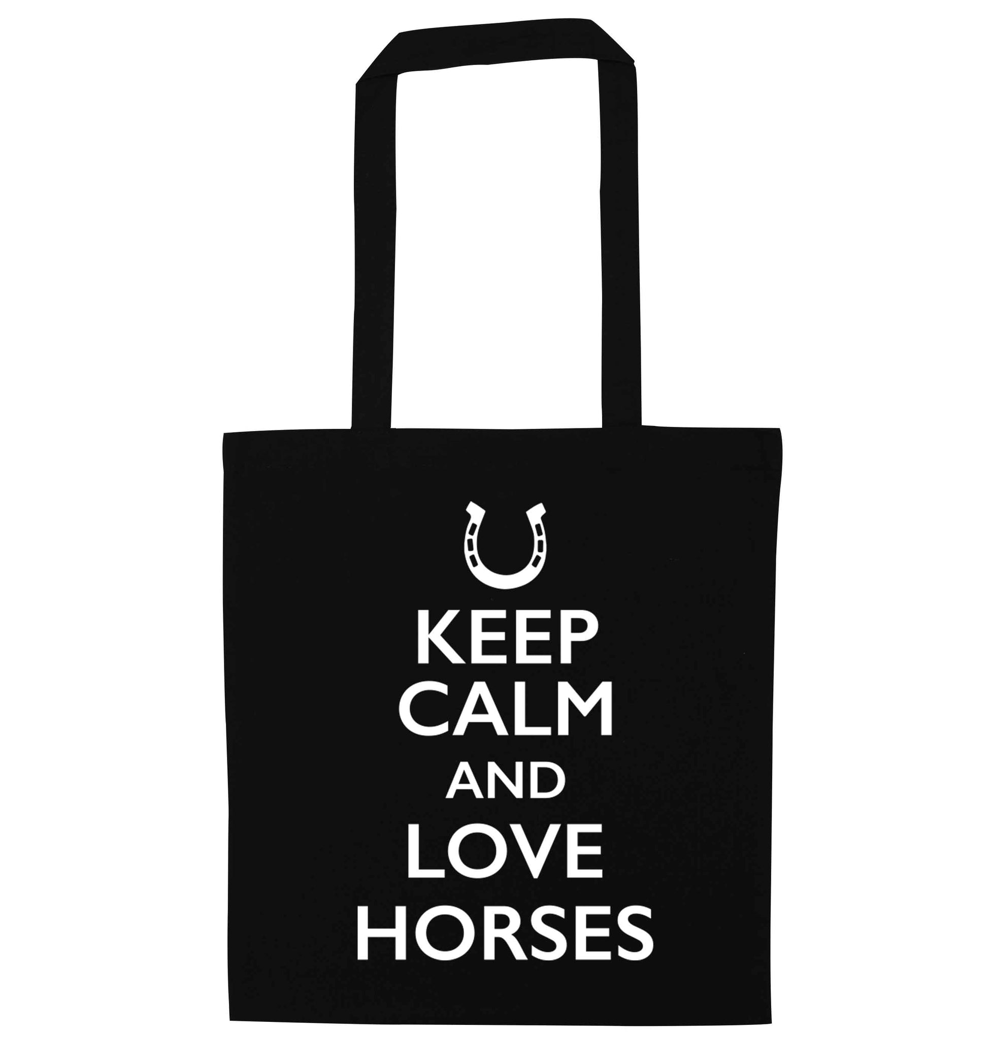 Keep calm and love horses black tote bag
