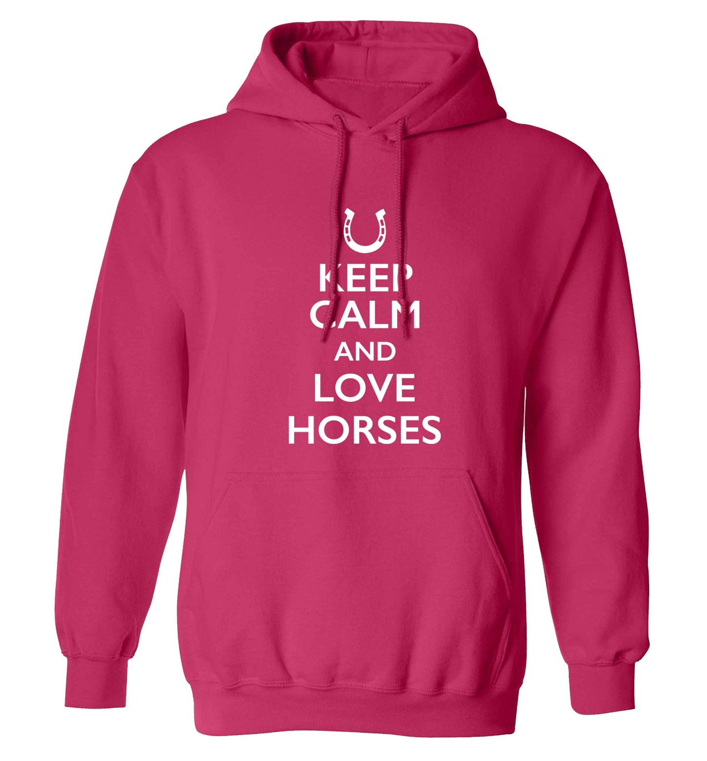 Keep calm and love horses adults unisex pink hoodie 2XL