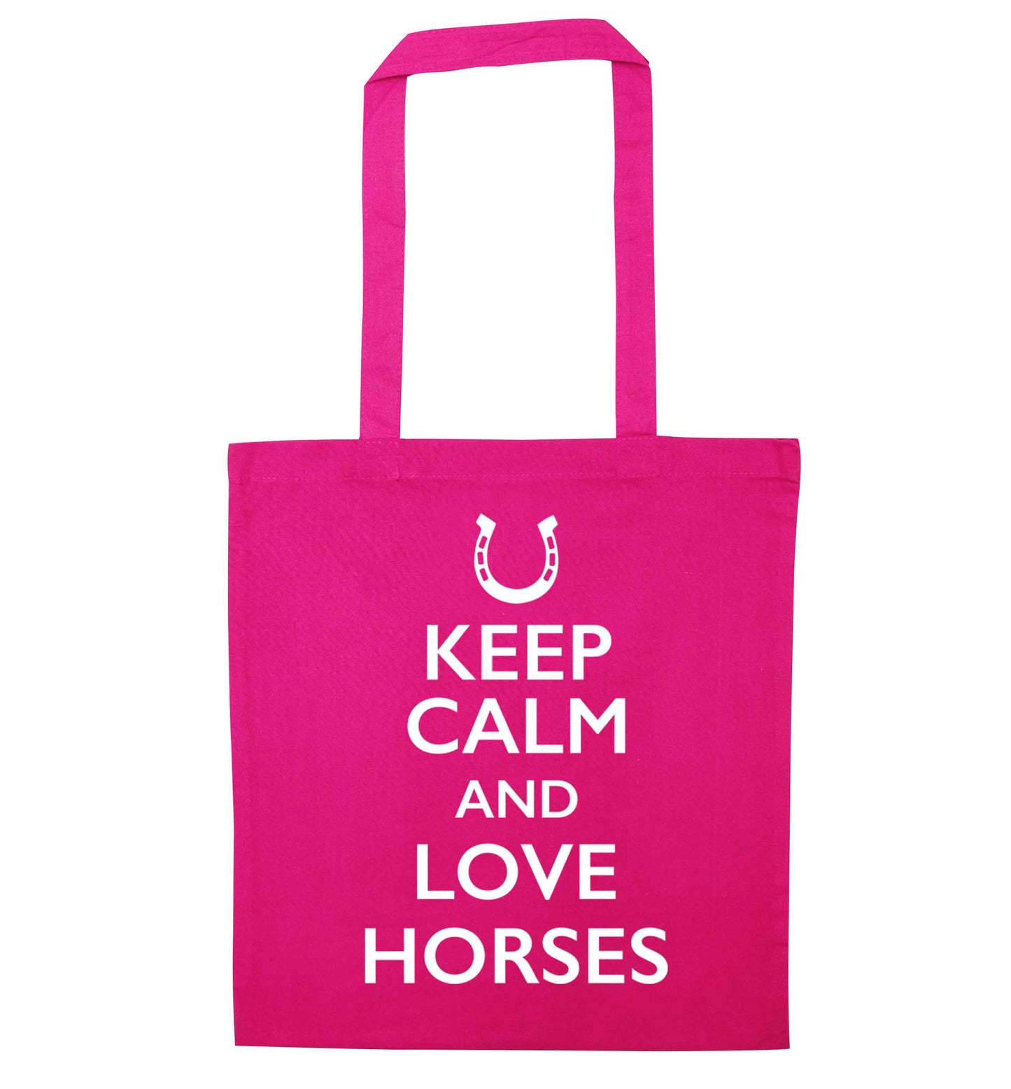 Keep calm and love horses pink tote bag