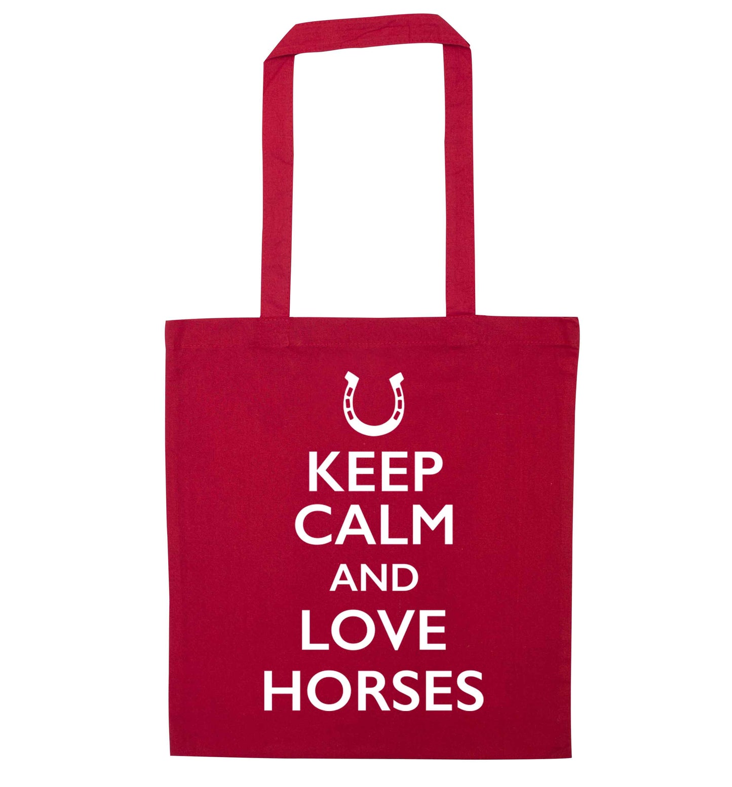 Keep calm and love horses red tote bag