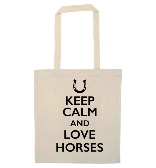 Keep calm and love horses natural tote bag
