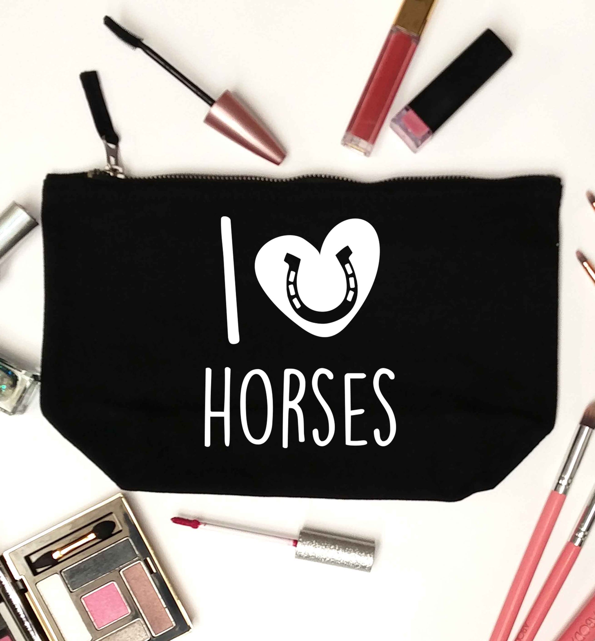 I love horses black makeup bag