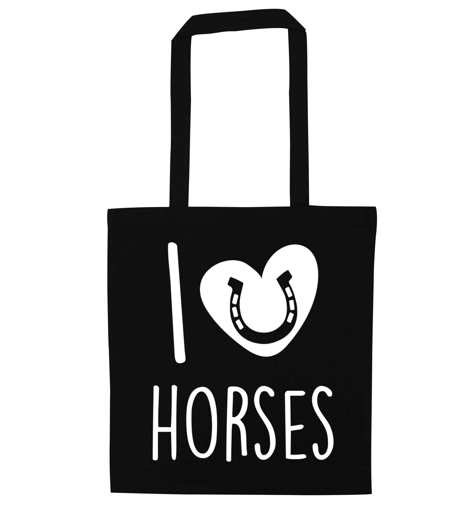 I love horses black tote bag