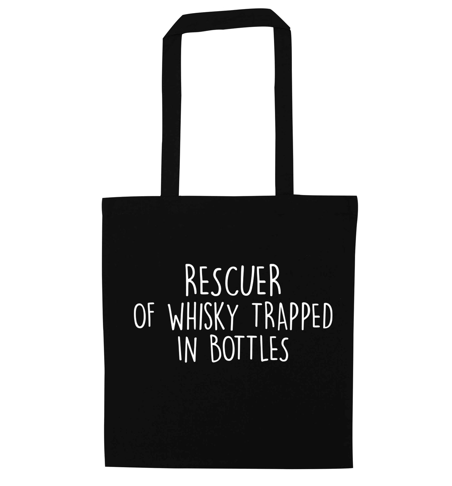 Rescuer of whisky trapped in bottles black tote bag